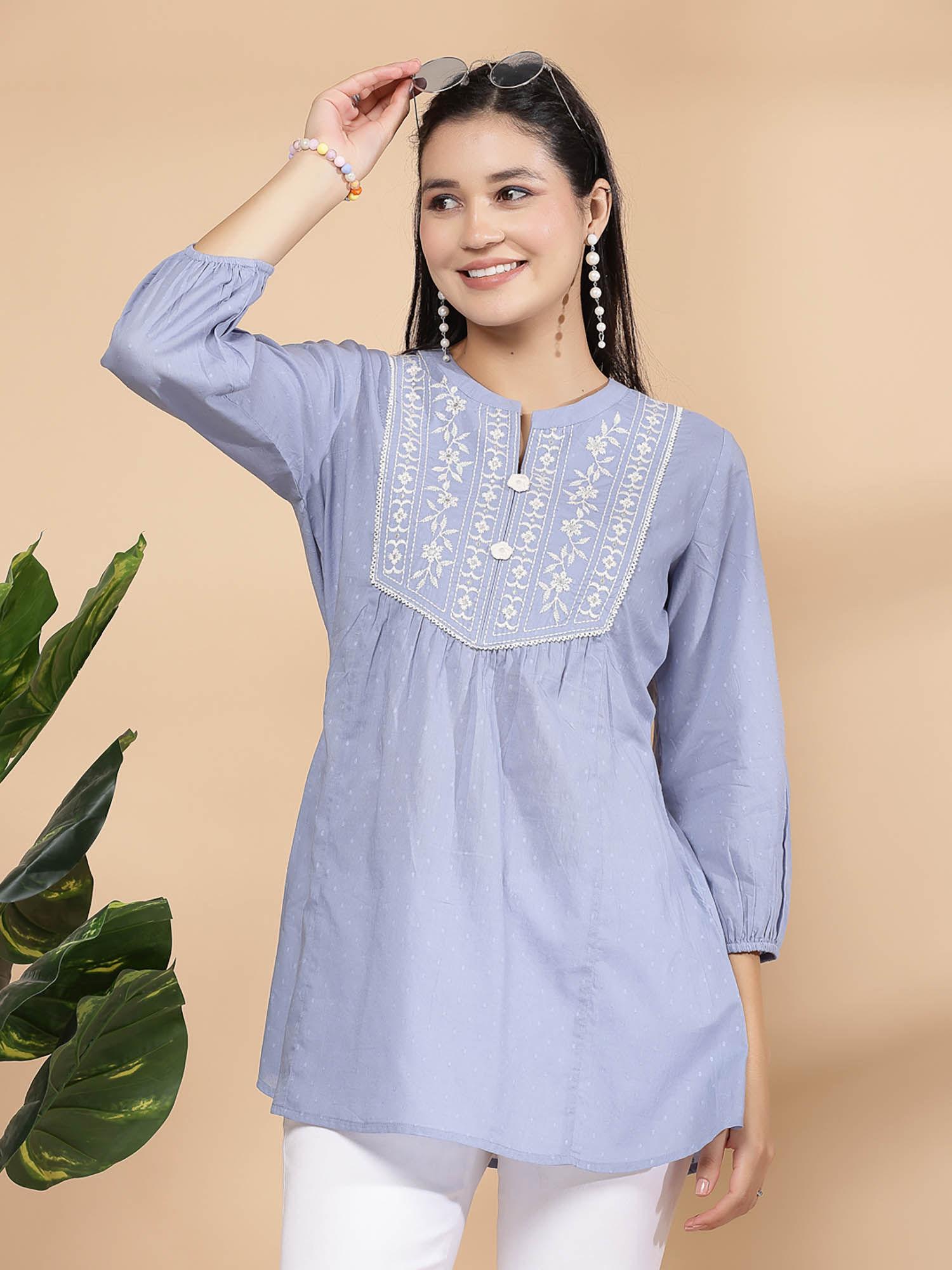 womens dot printed straight cotton tunic blue