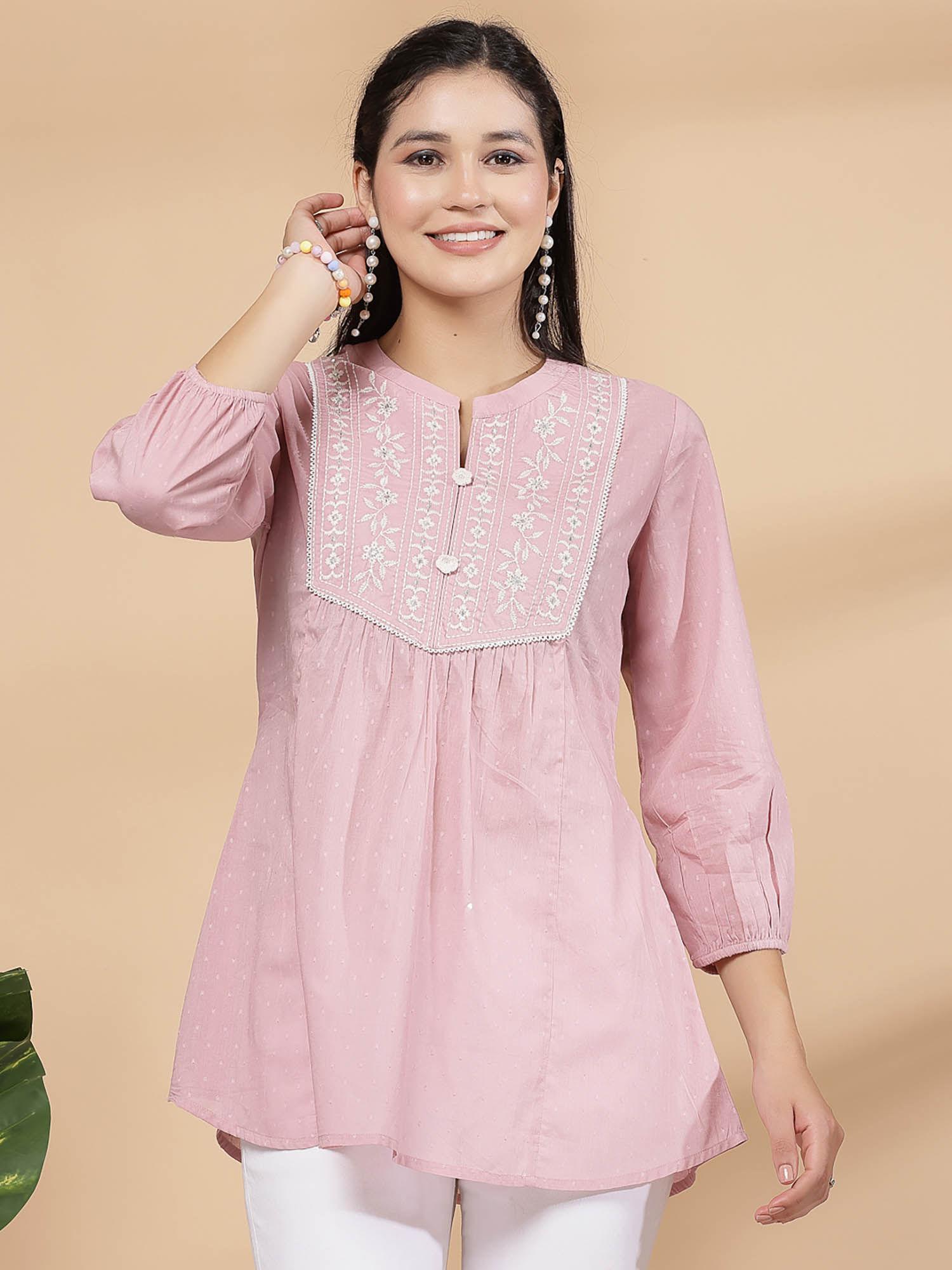 womens dot printed straight cotton tunic pink