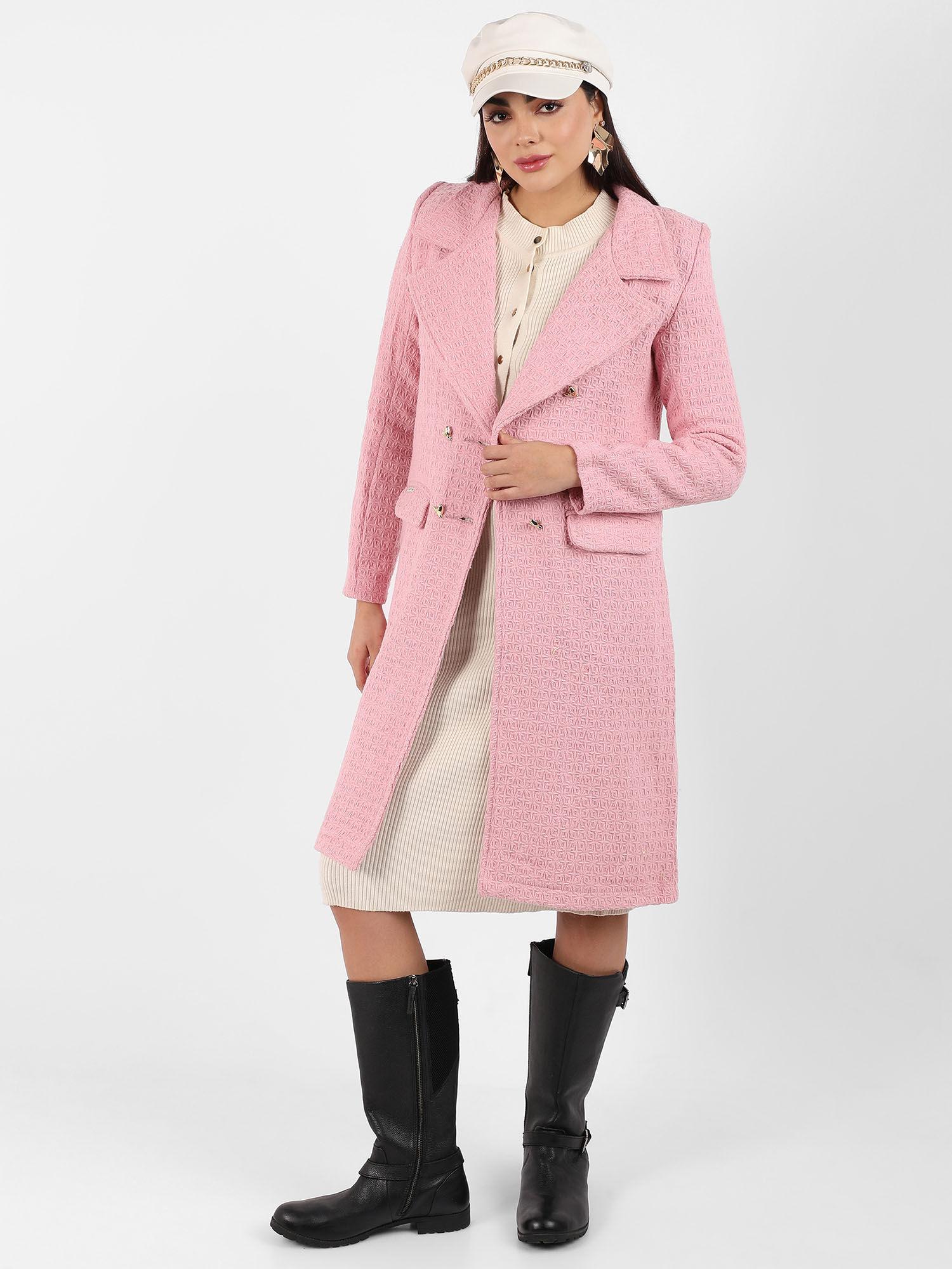 womens double-breasted self-design long coat