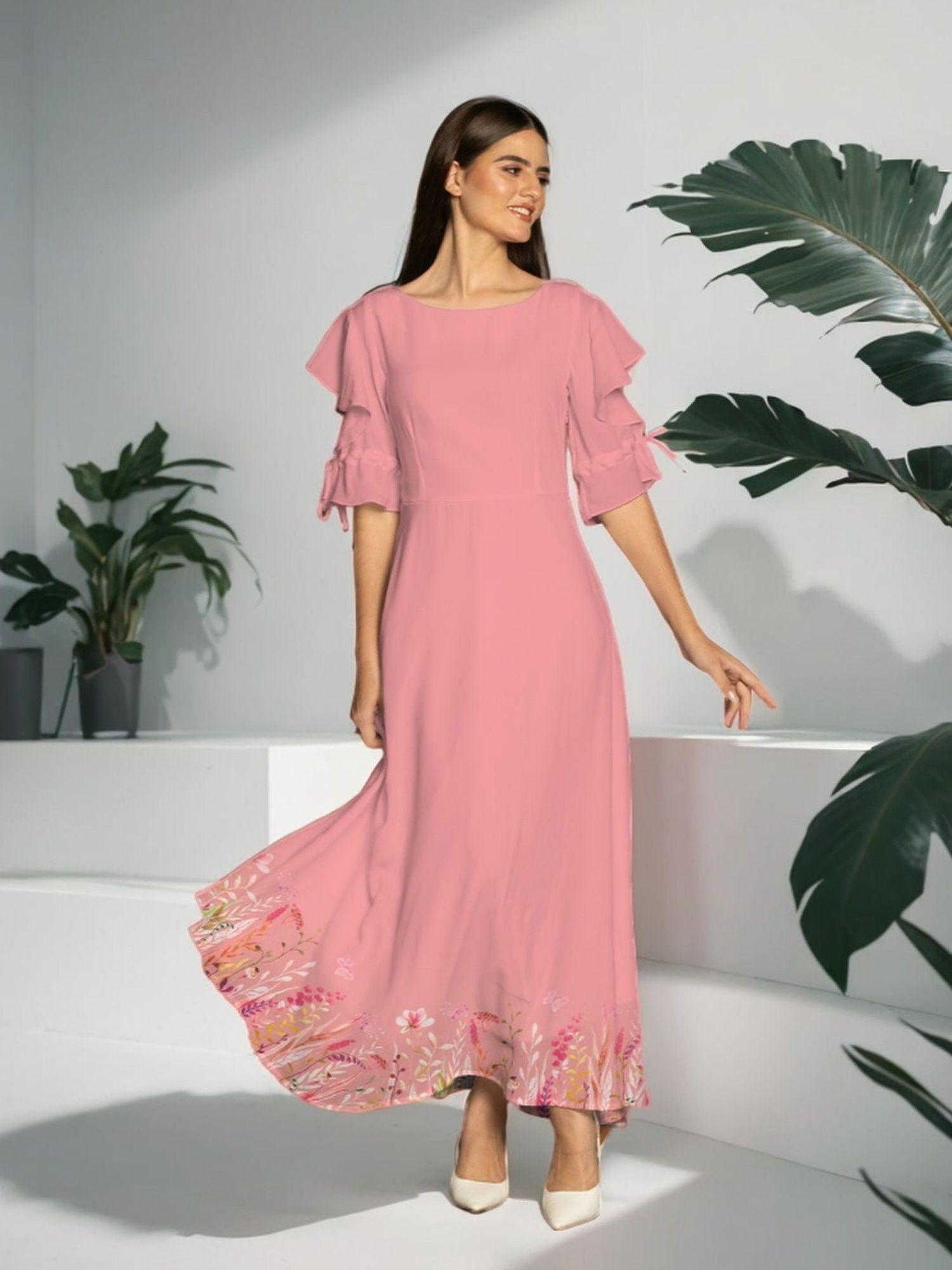 womens dull pink floral print flared maxi dress