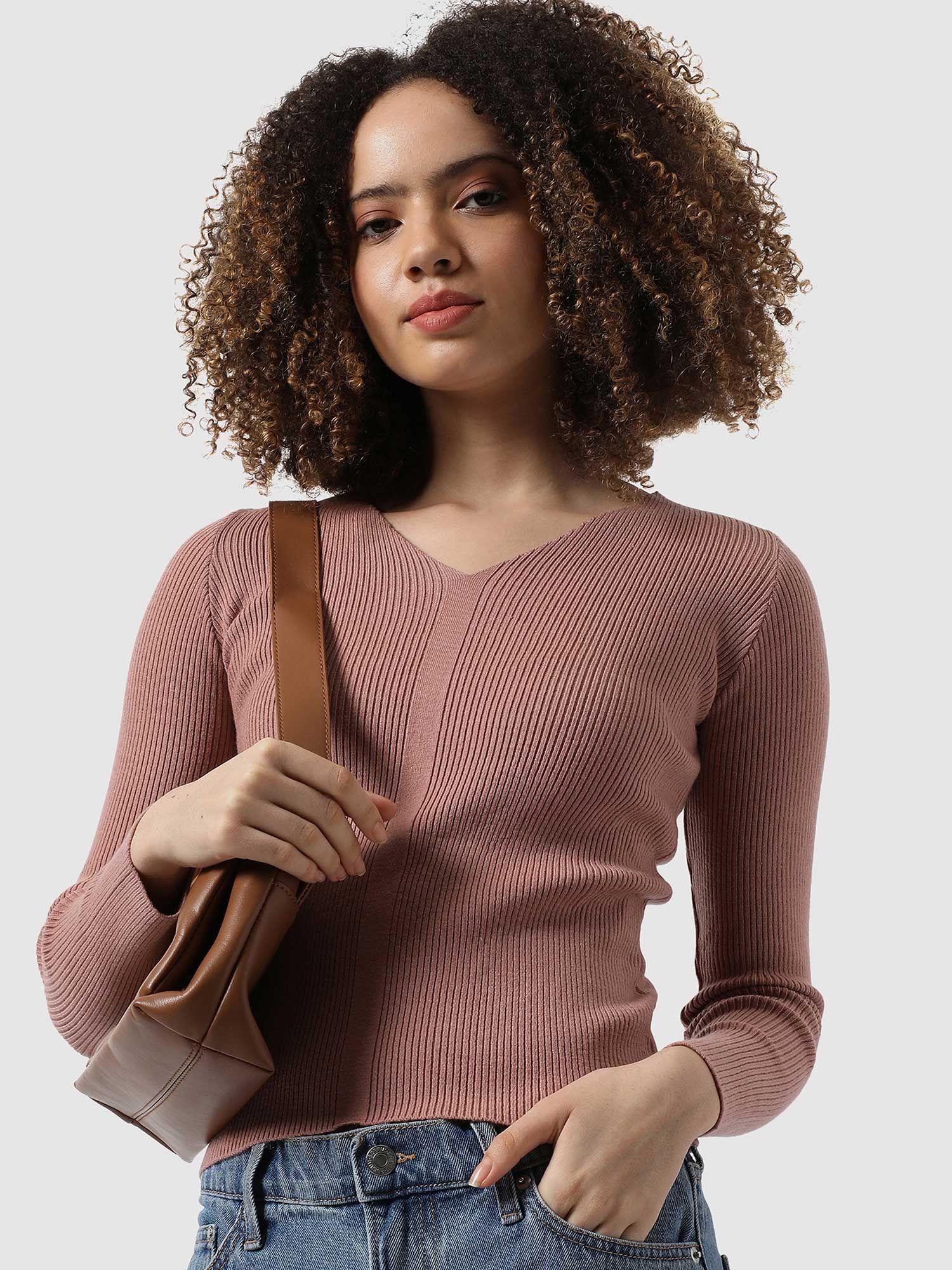 womens dusky pink ribbed sweater