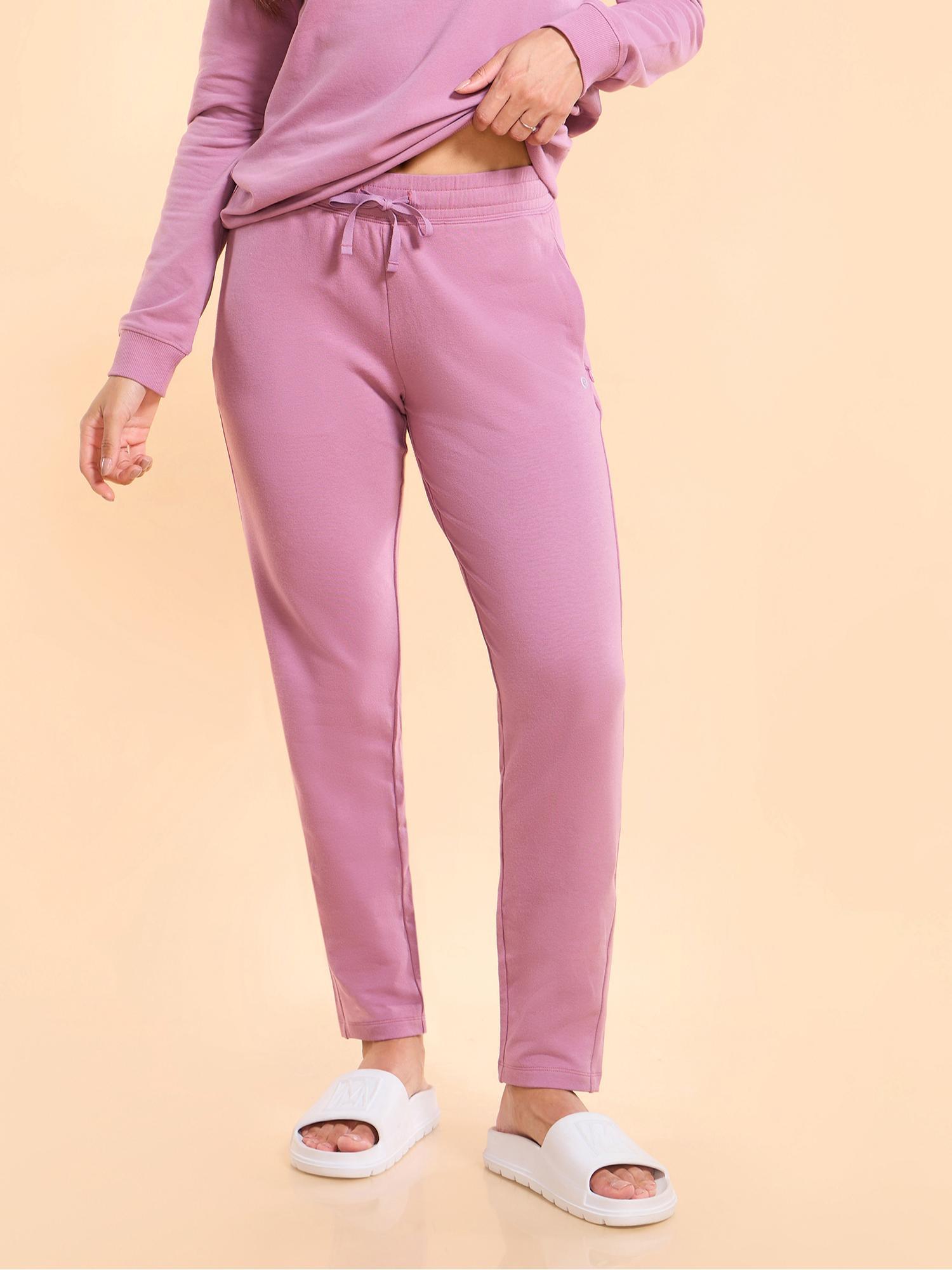 womens e060-slim fit mid rise french terry ankle length lounge pants - pink