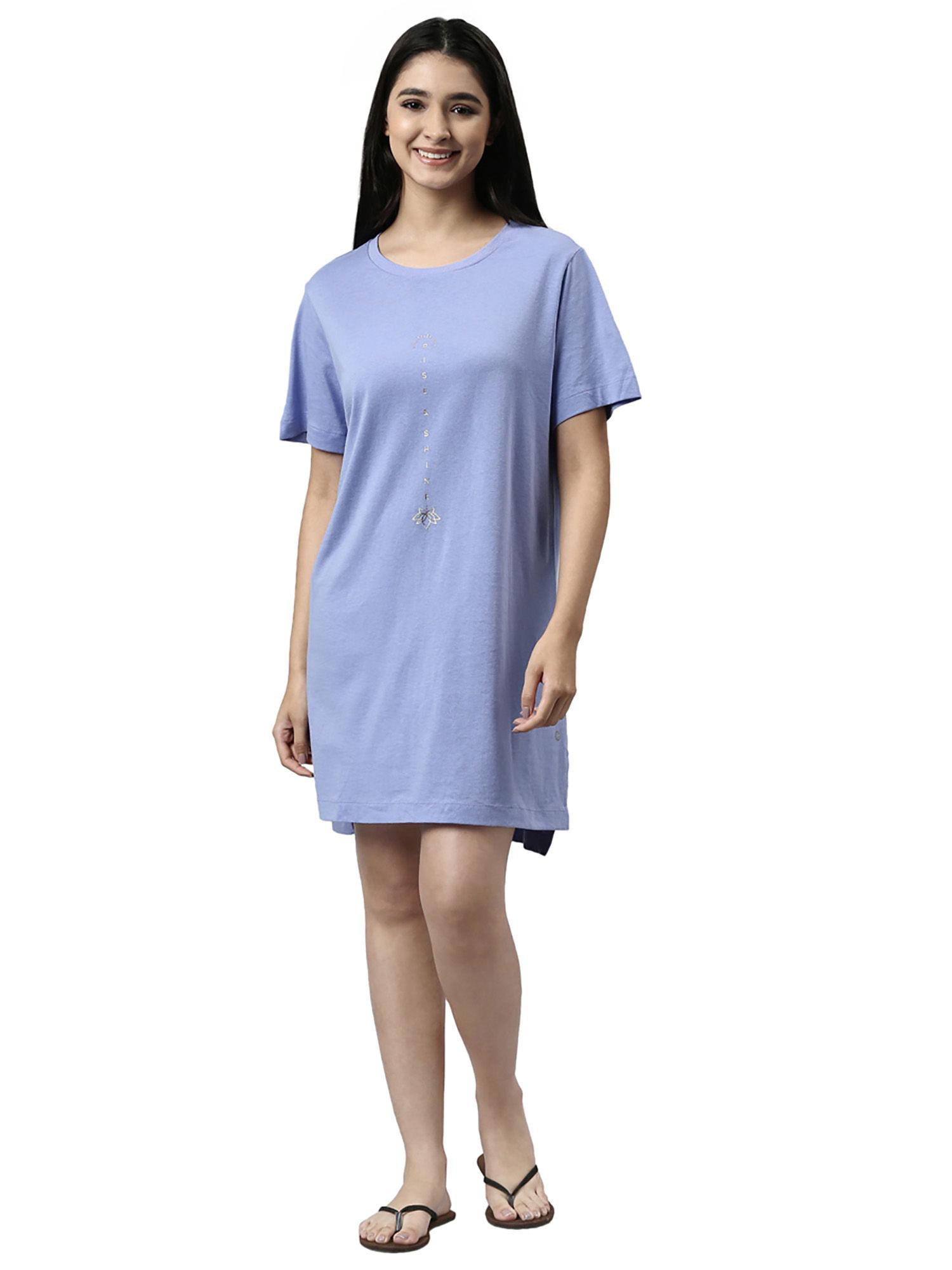 womens e061-relaxed fit short sleeve crew neck cotton tunic tee dress with side slit