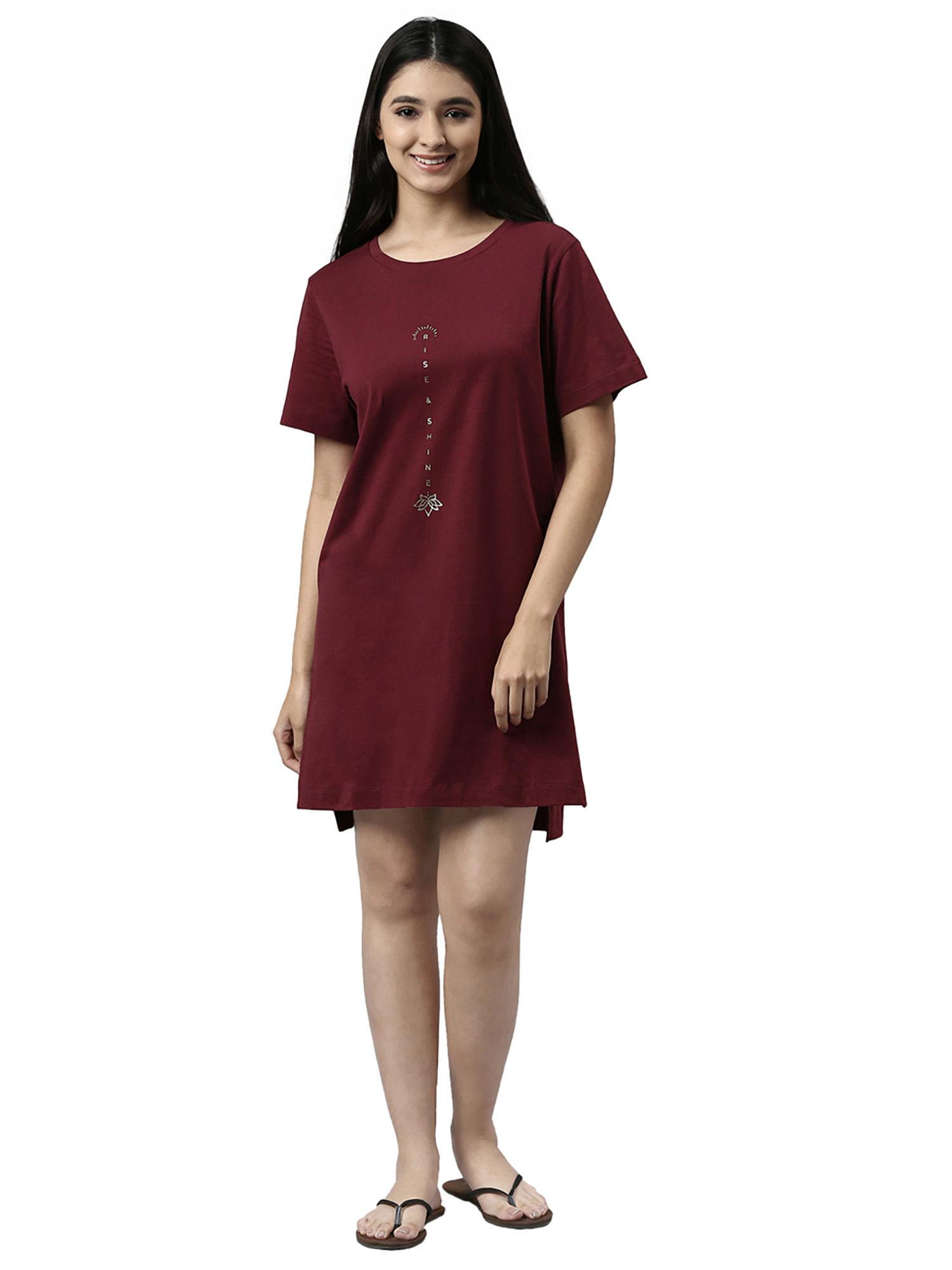 womens e061-relaxed fit short sleeve crew neck cotton tunic tee dress with side slit