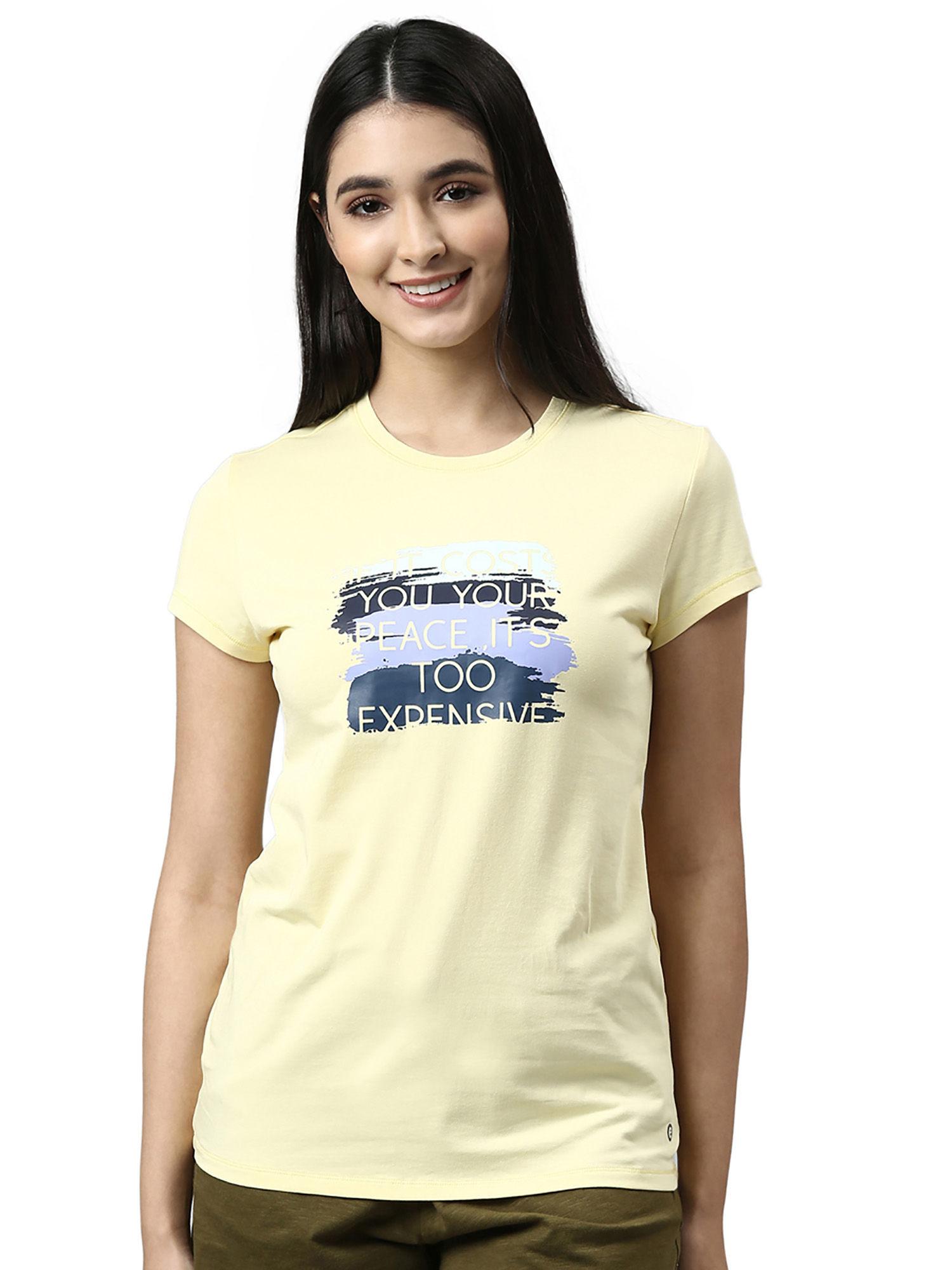 womens e147-short sleeve crew neck slim fit stretch cotton lounge tshirt-lemon cream