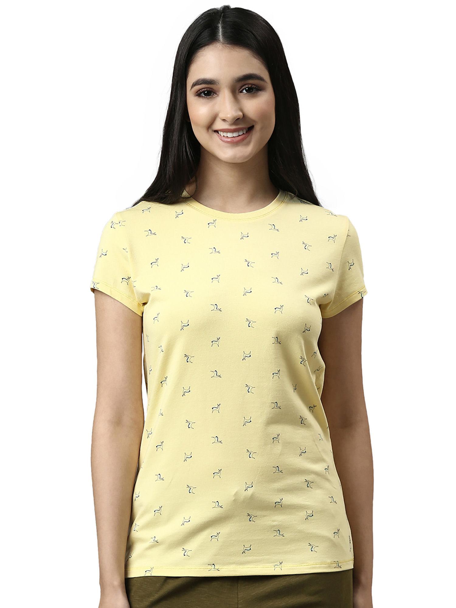 womens e247-short sleeve crew neck slim fit stretch cotton lounge tshirt-lemon cream