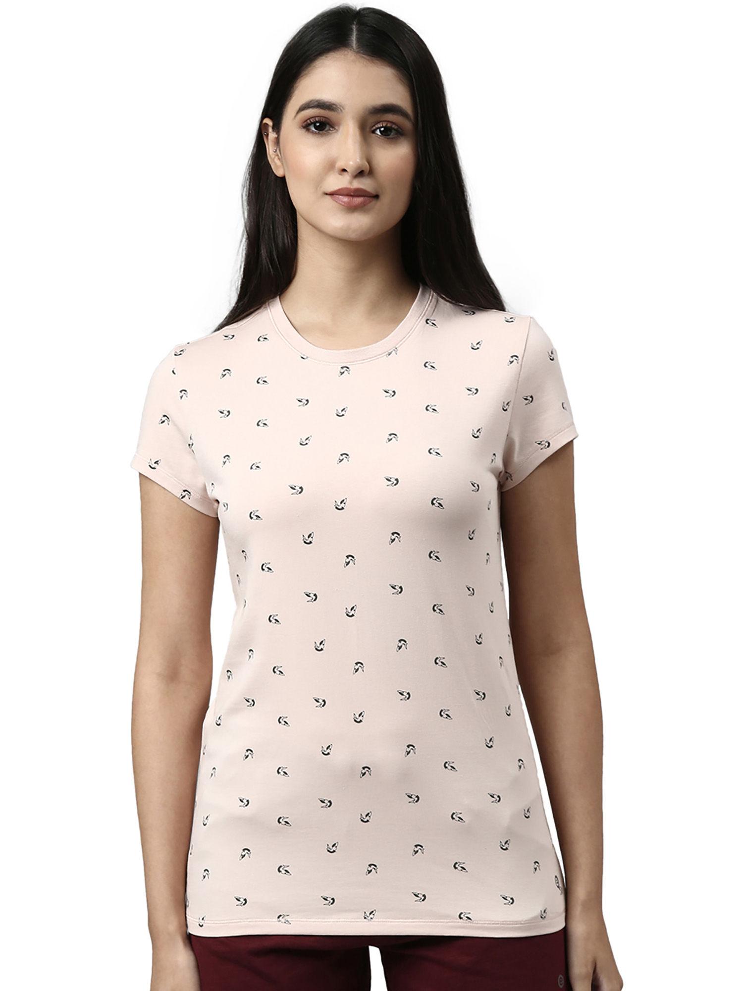 womens e247-short sleeve crew neck slim fit stretch cotton lounge tshirt-rosewater