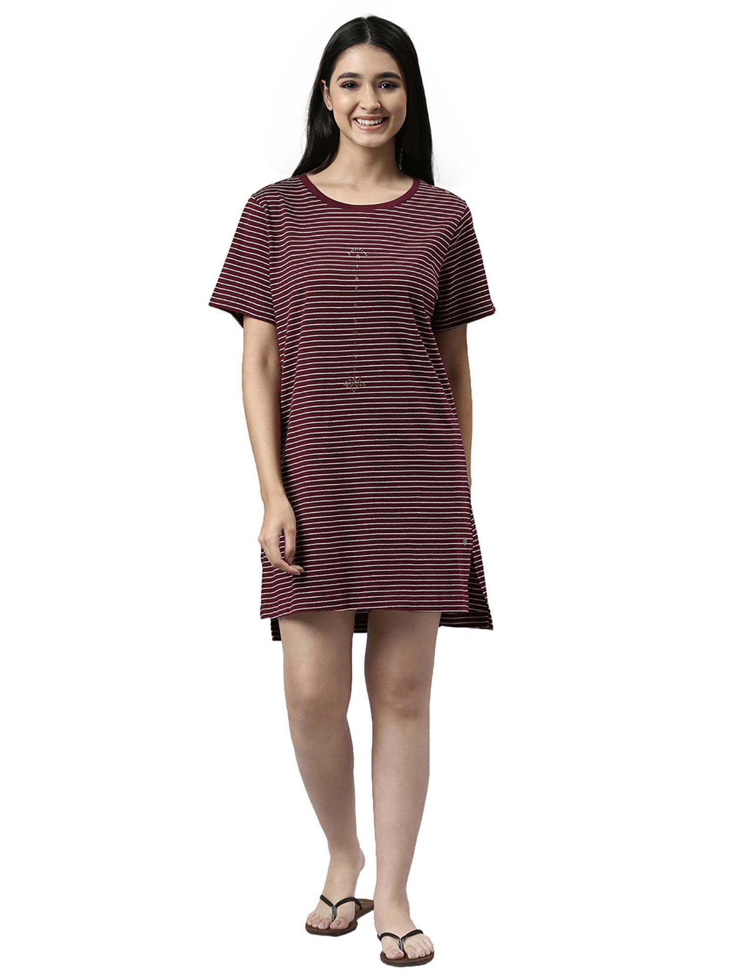 womens ea61-relaxed fit short sleeve crew neck striped tunic with side slit-dry blood