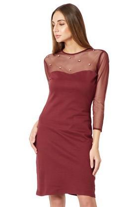 womens embellished a-line dress - maroon