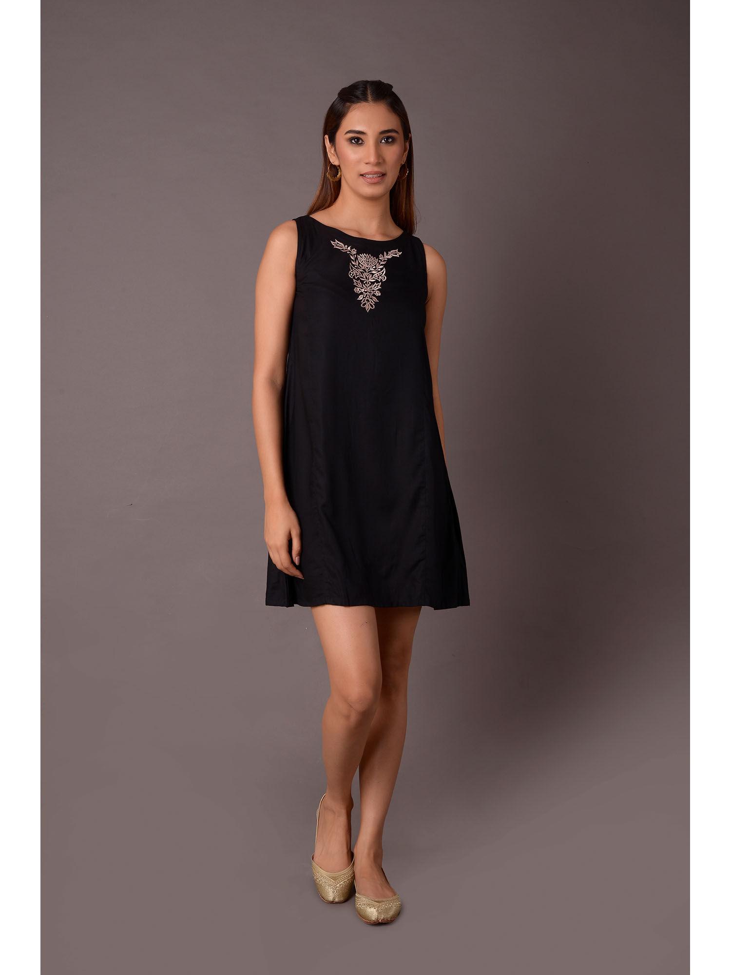 womens embroidered cotton black dress