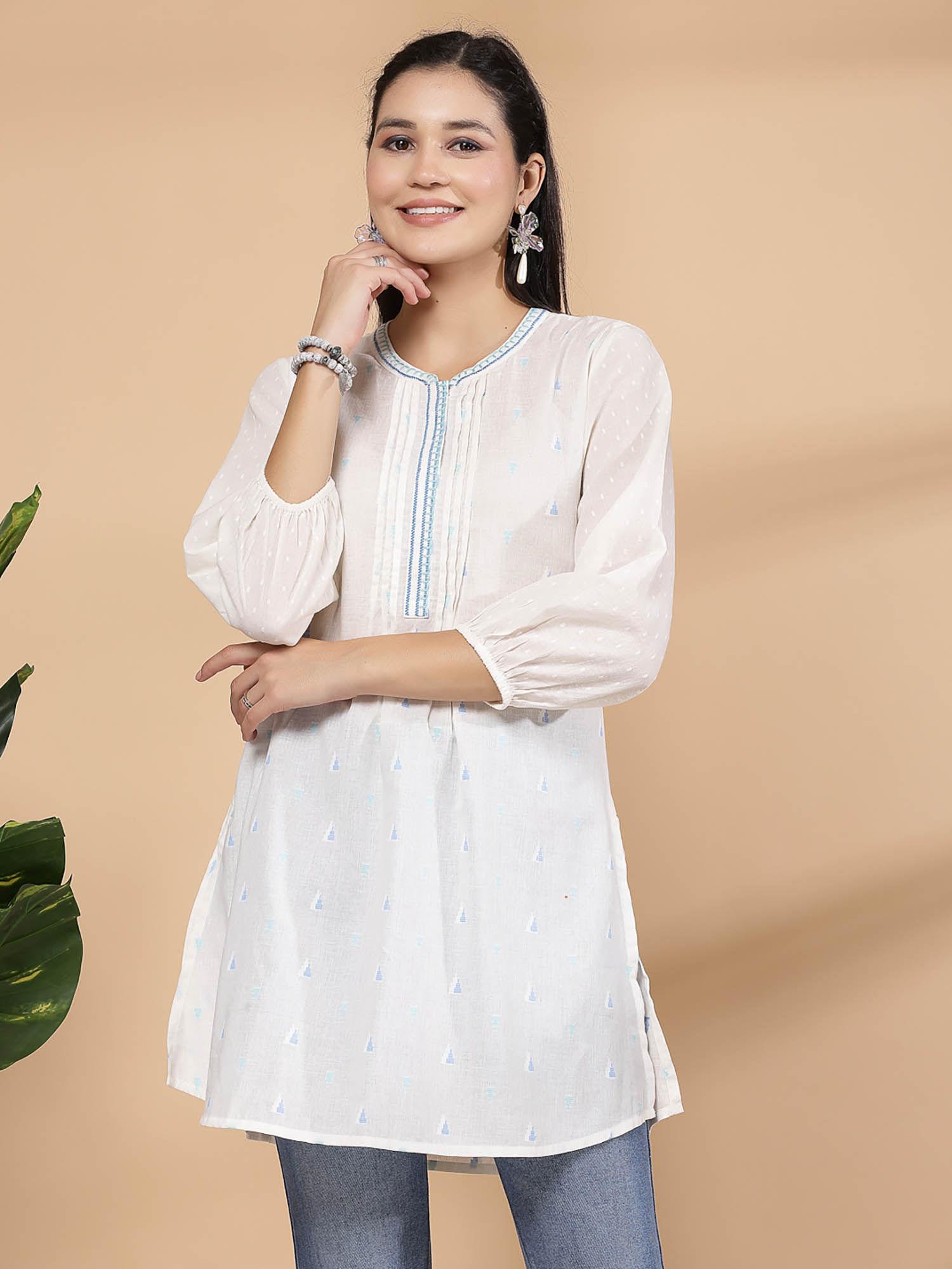 womens embroidered cotton tunic white