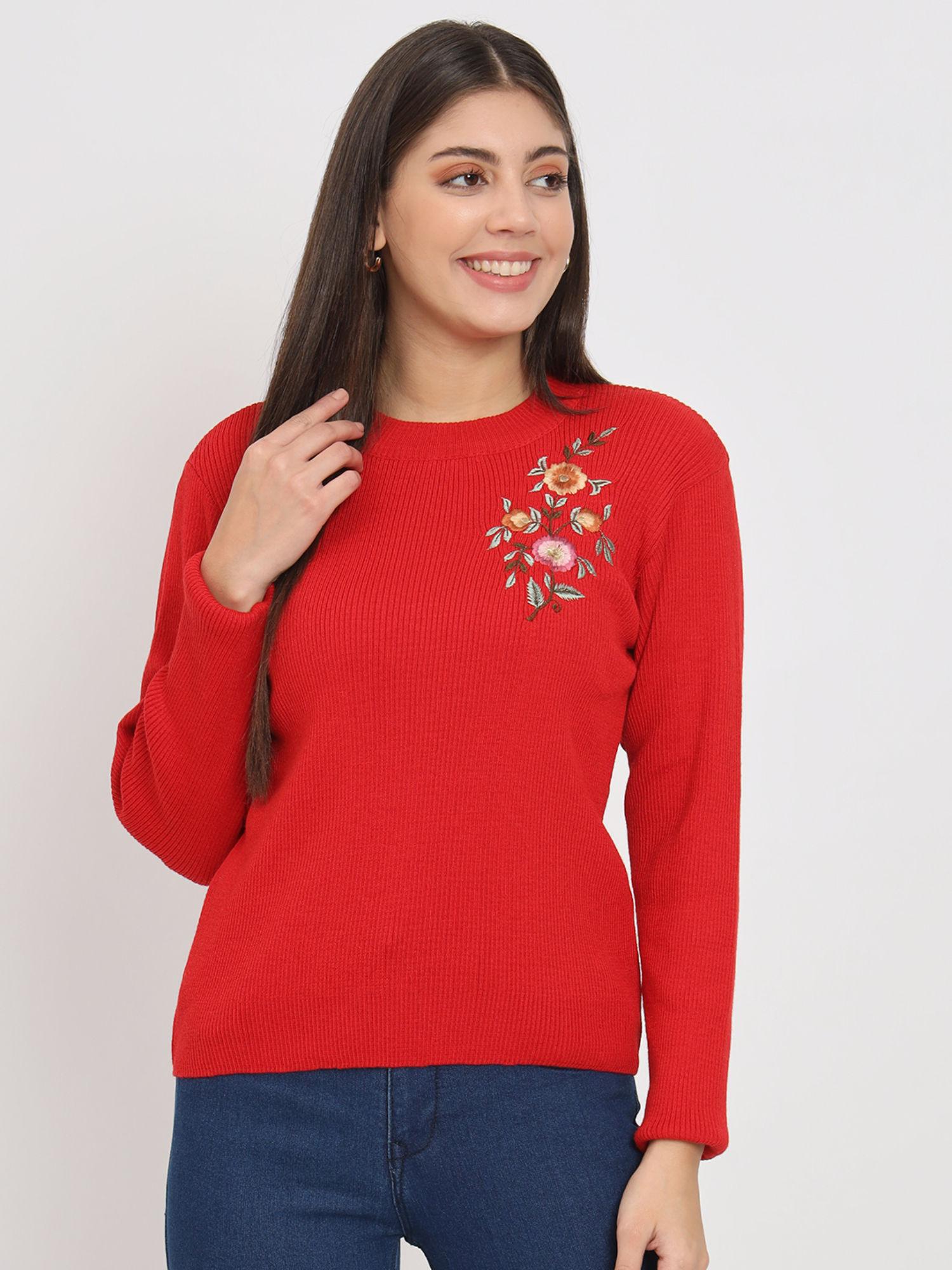 womens embroidered full sleeve sweater