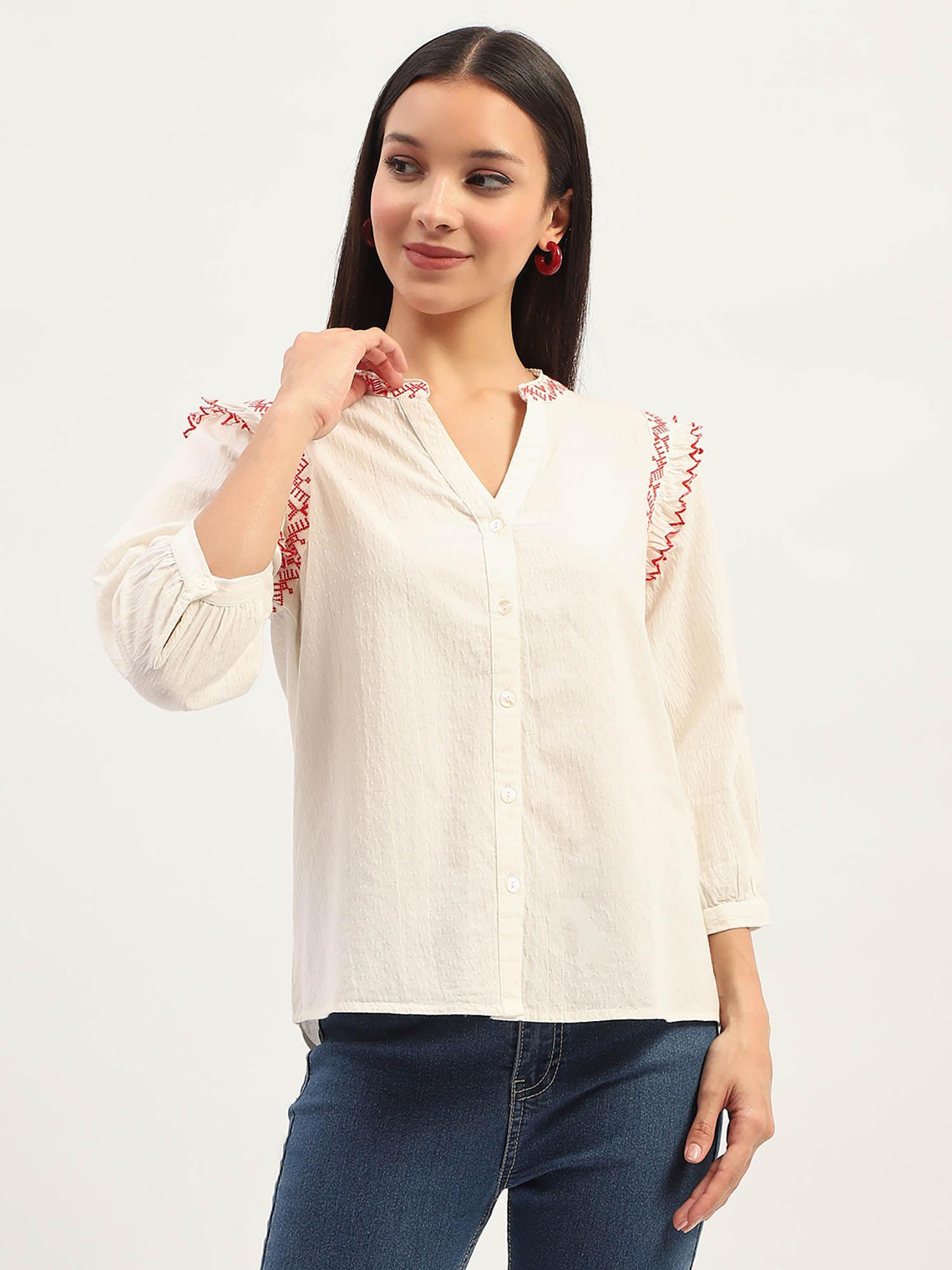 womens embroidery detailing off white top