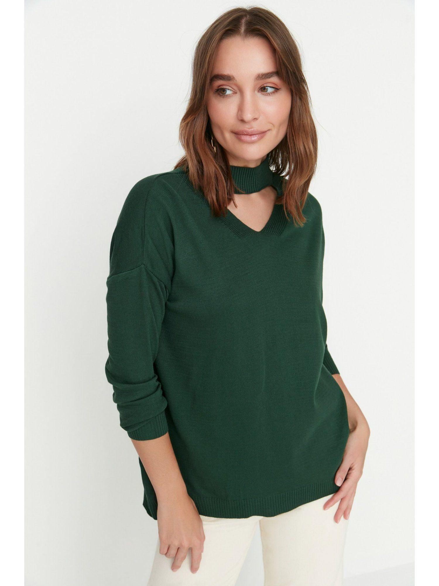 womens emerald green woven sweater