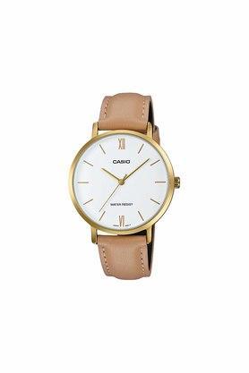 womens enticer white dial leather analogue watch - ltp-vt01gl-7budf