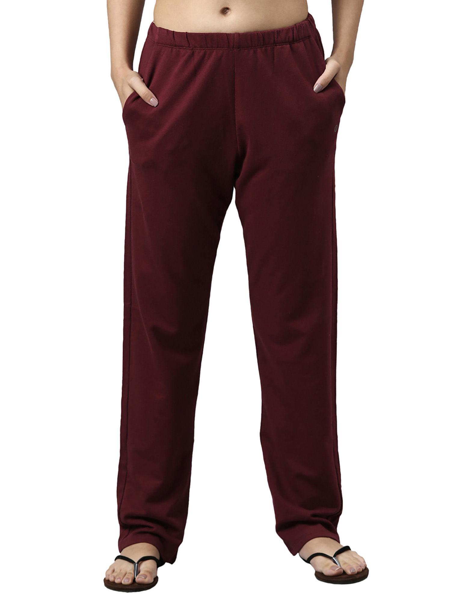 womens essentails e401-relaxed fit mid rise cotton terry lounge pants-dry blood