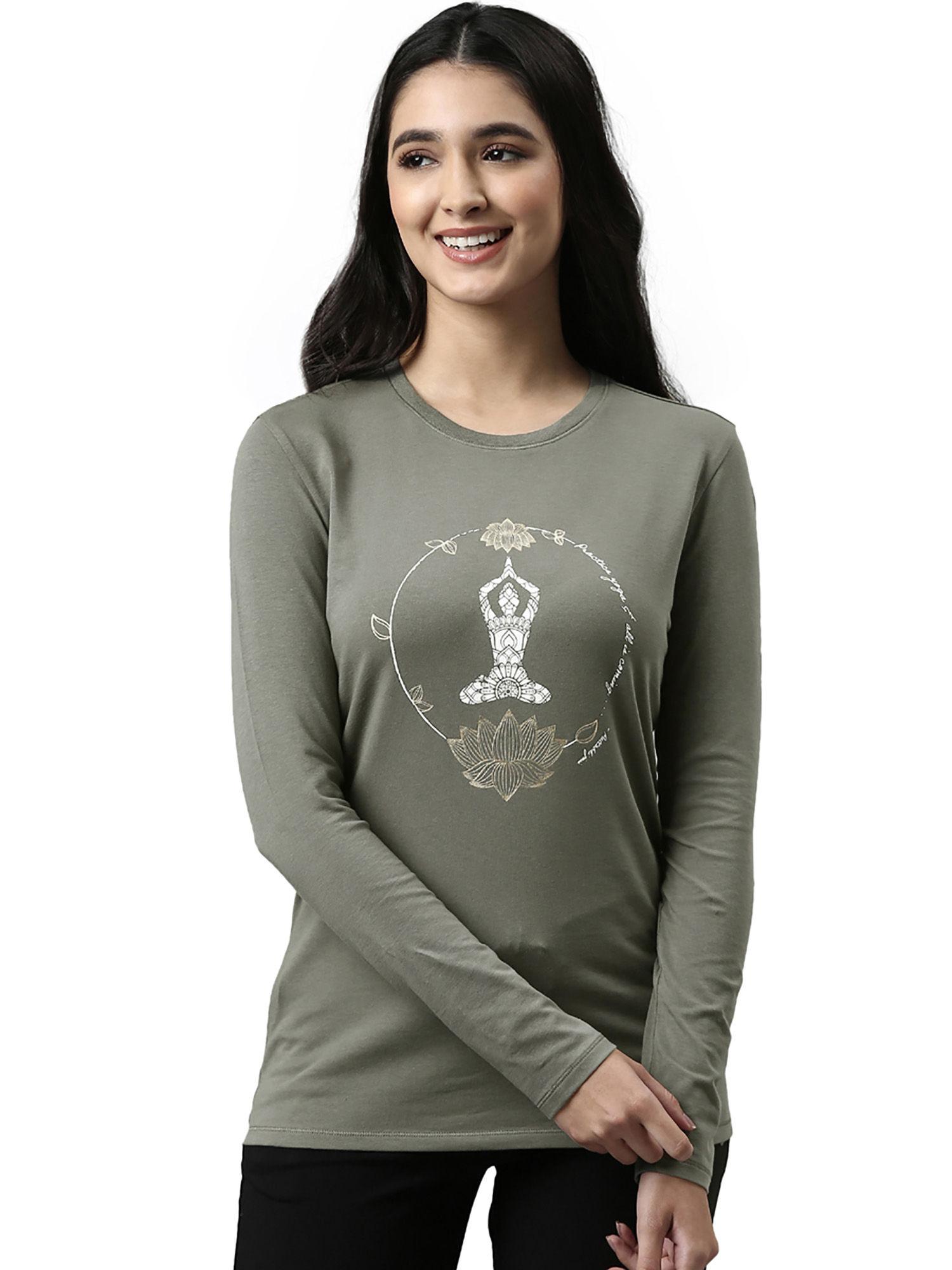 womens essentials e057-long sleeve round neck cotton lounge tshirt-ash grey