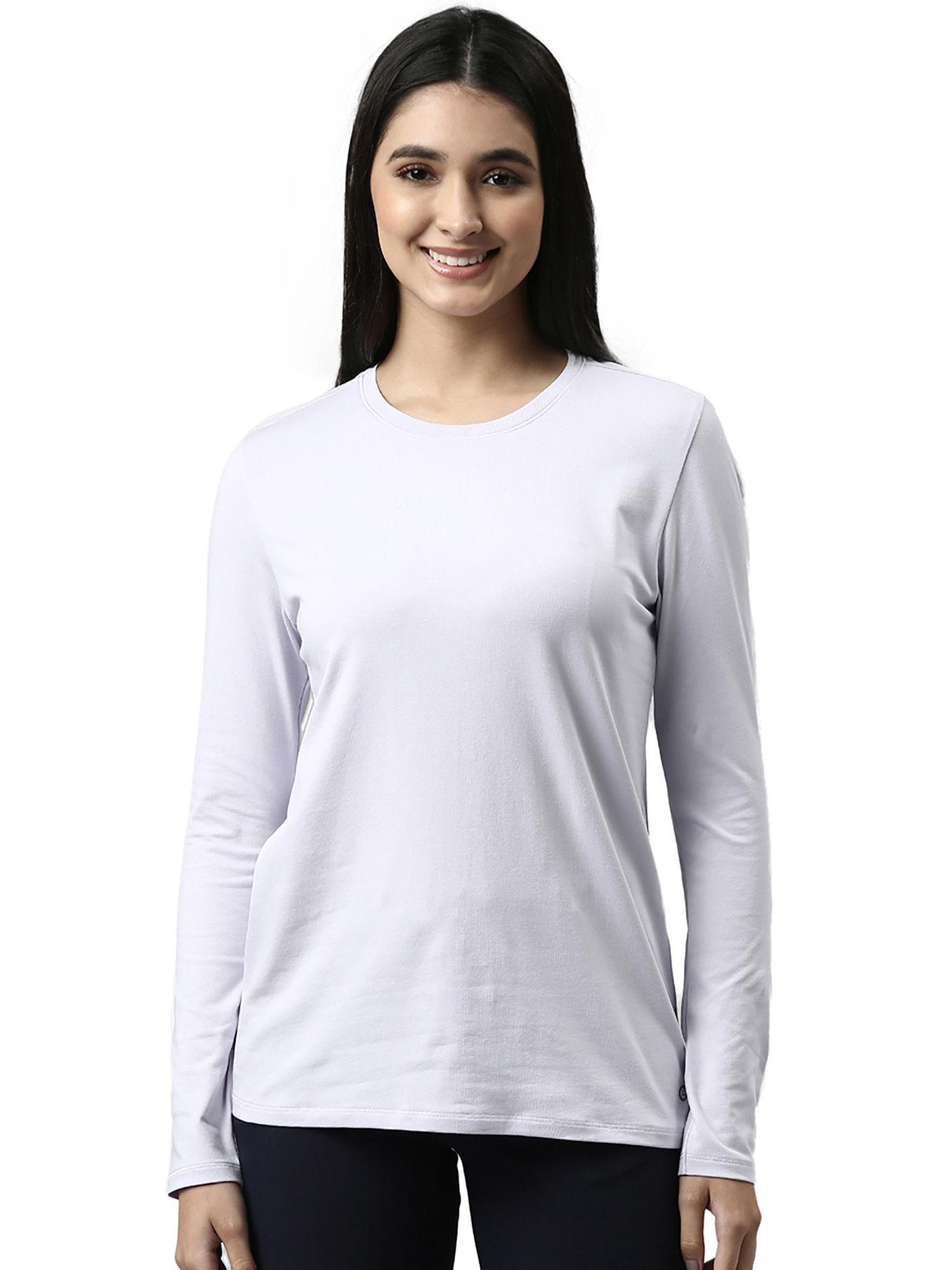 womens essentials e057-long sleeve round neck cotton lounge tshirt-purple slate