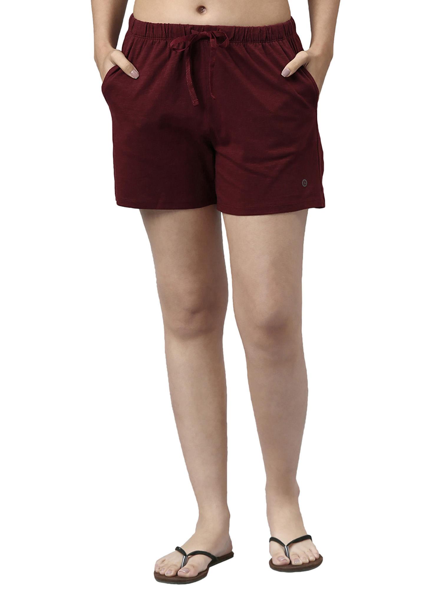 womens essentials e062-mid rise relaxed fit cotton lounge shorts-dry blood