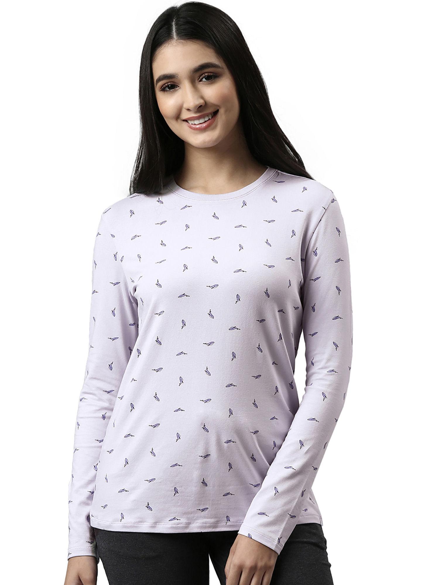 womens essentials e257-full sleeve crew neck cotton lounge t-shirt-lilac iris whale aop