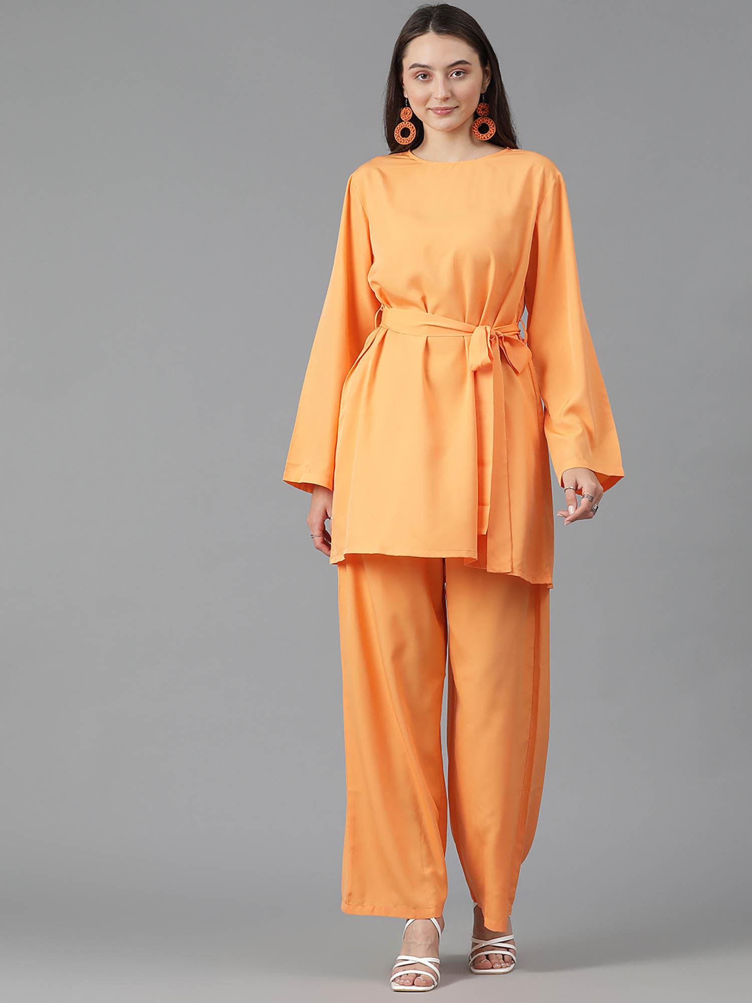 womens fashion crepe fabric saudi abaya co-ord orange (set of 3)