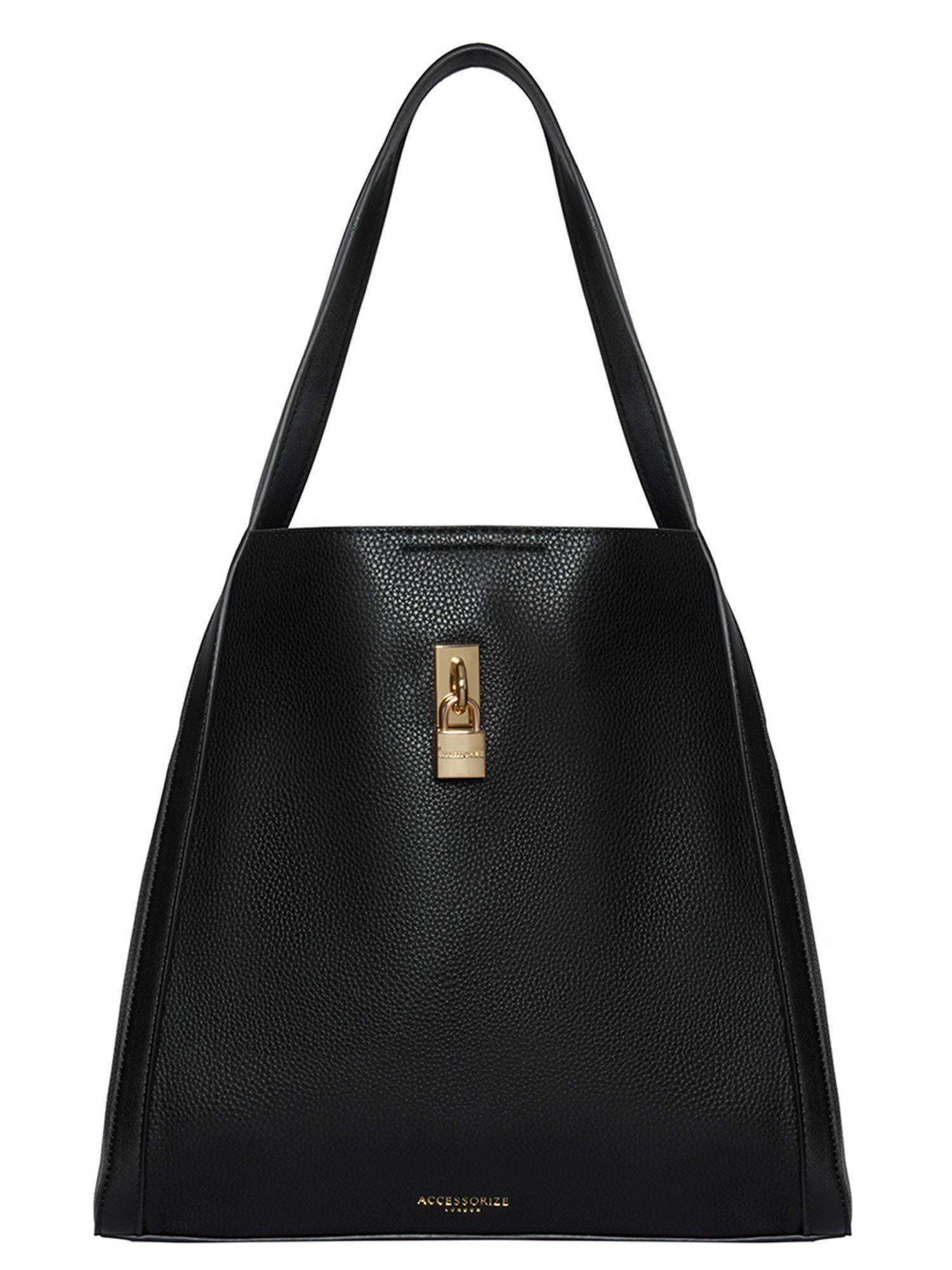 womens faux leather black padlock shoulder bag