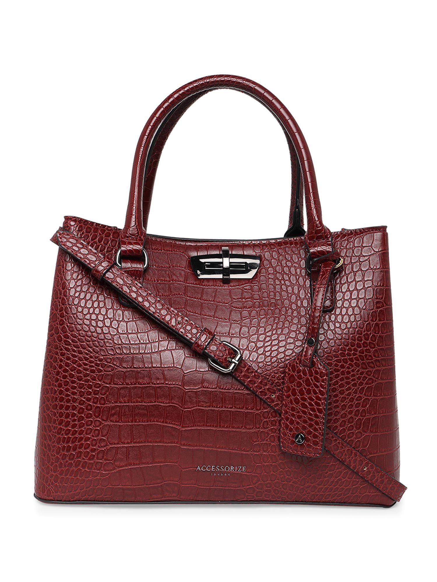 womens faux leather maroon carolina handheld satchel bag