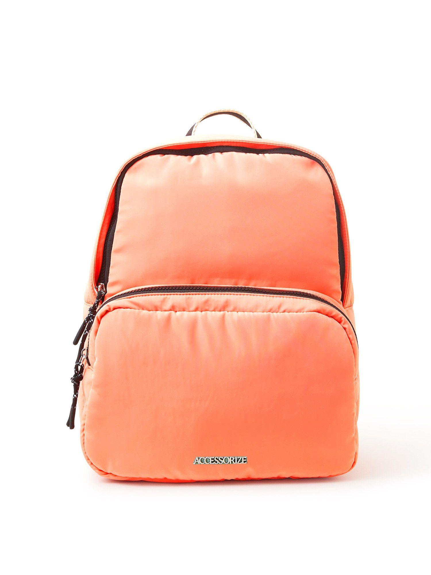 womens faux leather orange contrast detail backpack