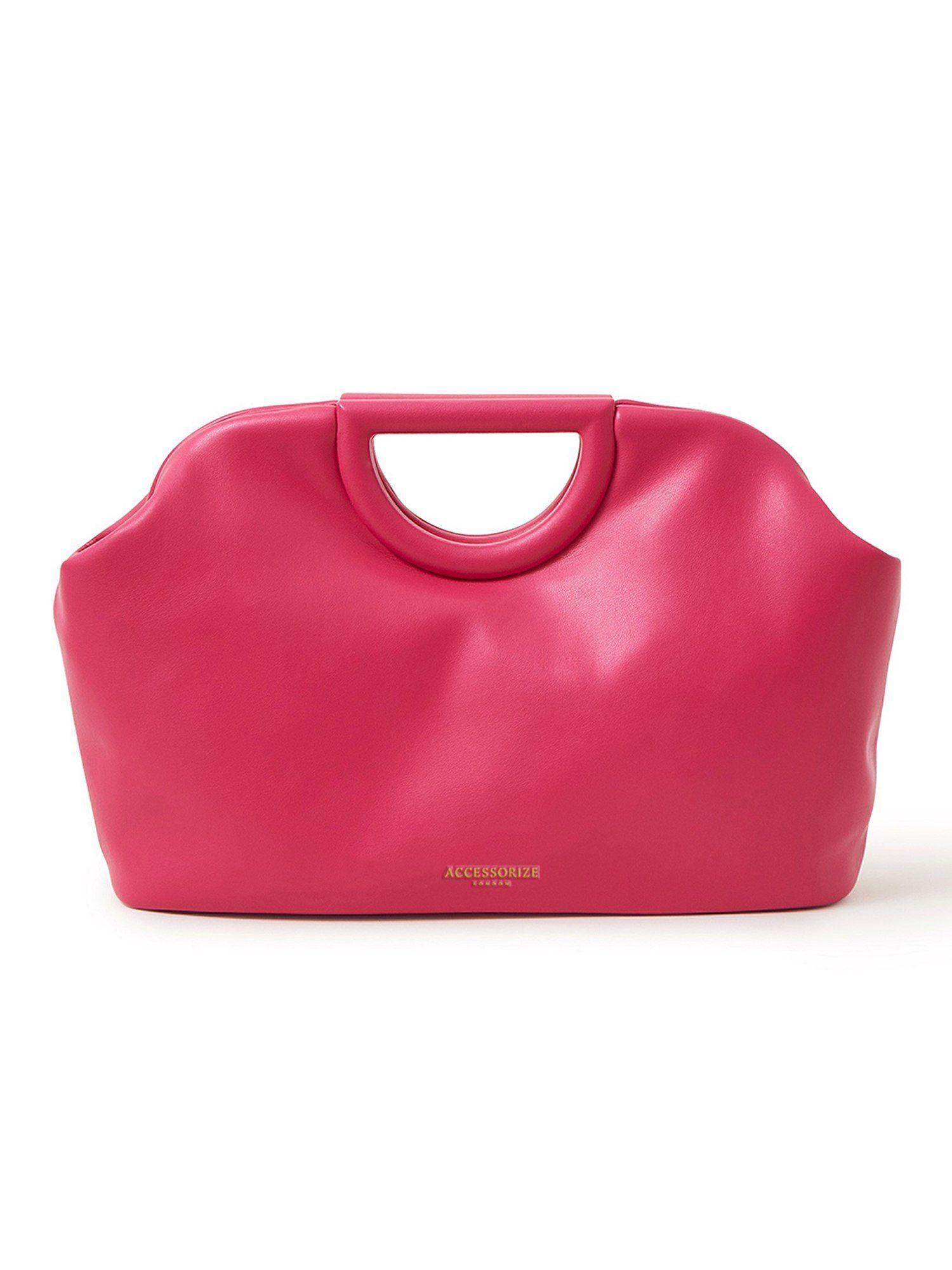womens faux leather pink grab handle clutch bag