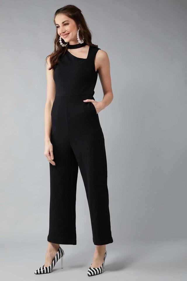 womens fit and flare knowing the world cut out jumpsuit black