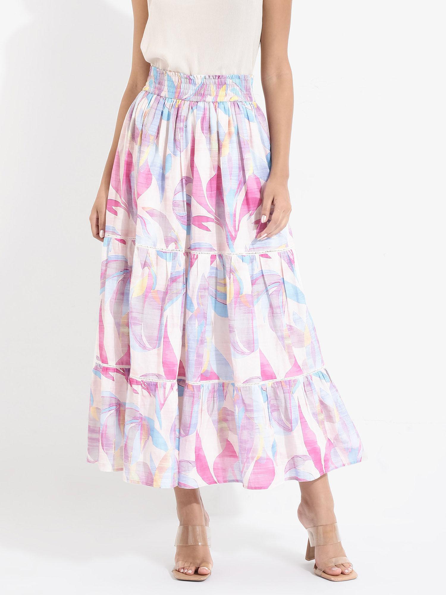 womens flared maxi abstract print skirt