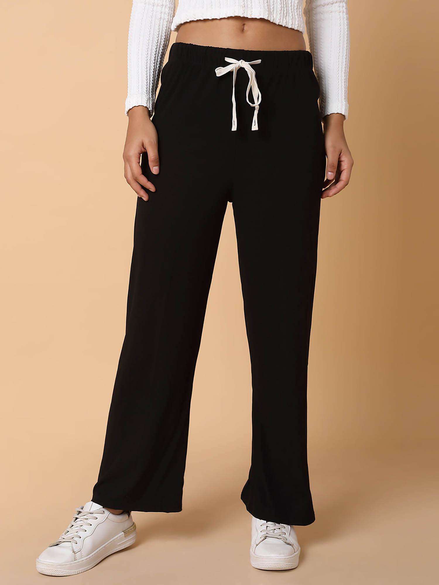 womens flat front solid black pant