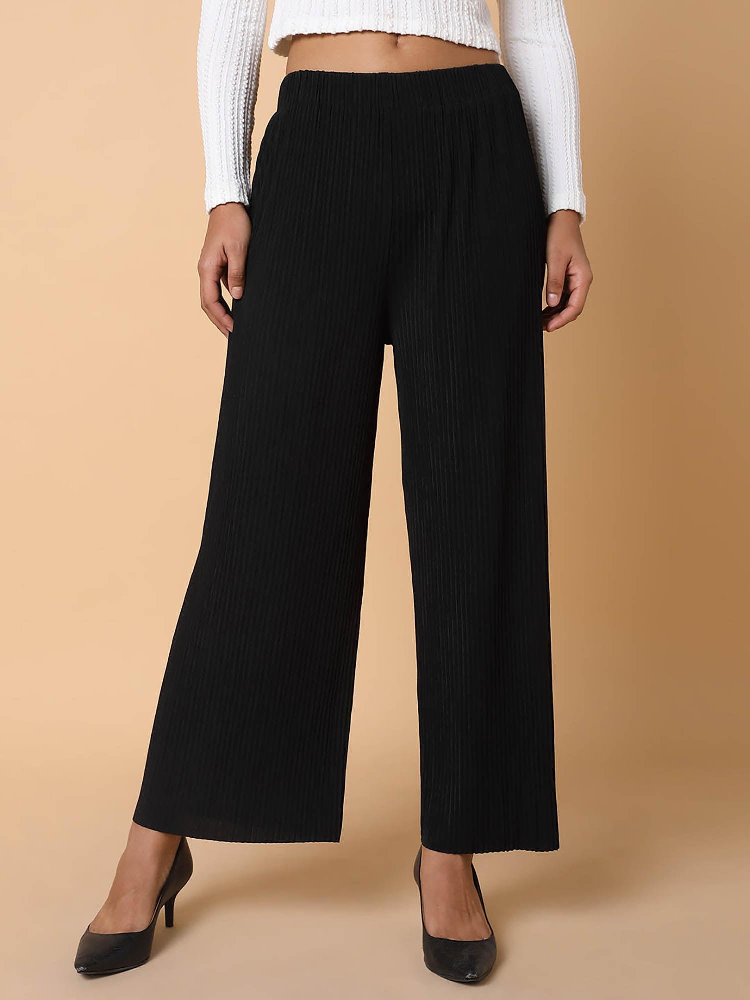 womens flat front solid black pant