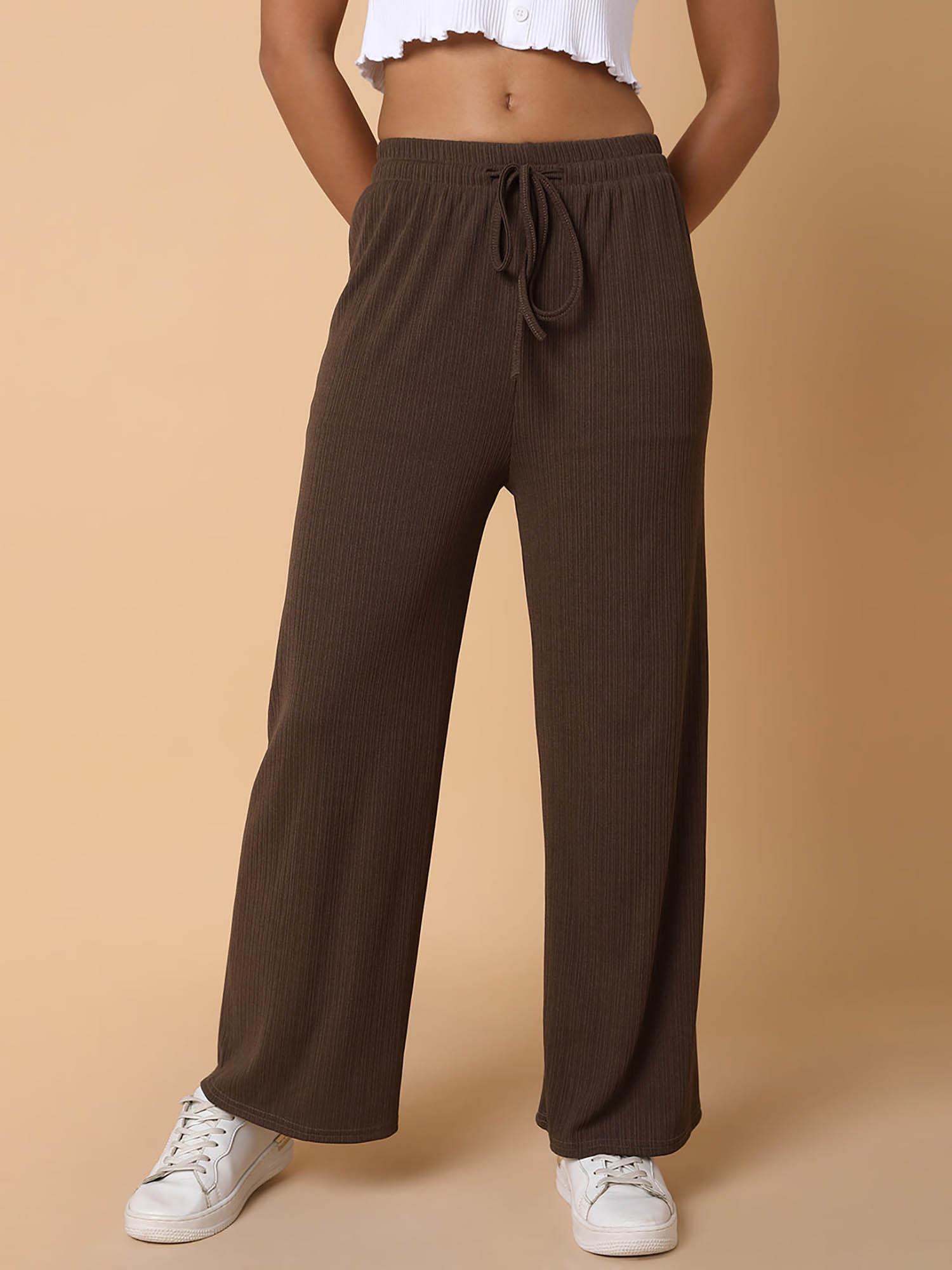 womens flat front solid brown pant