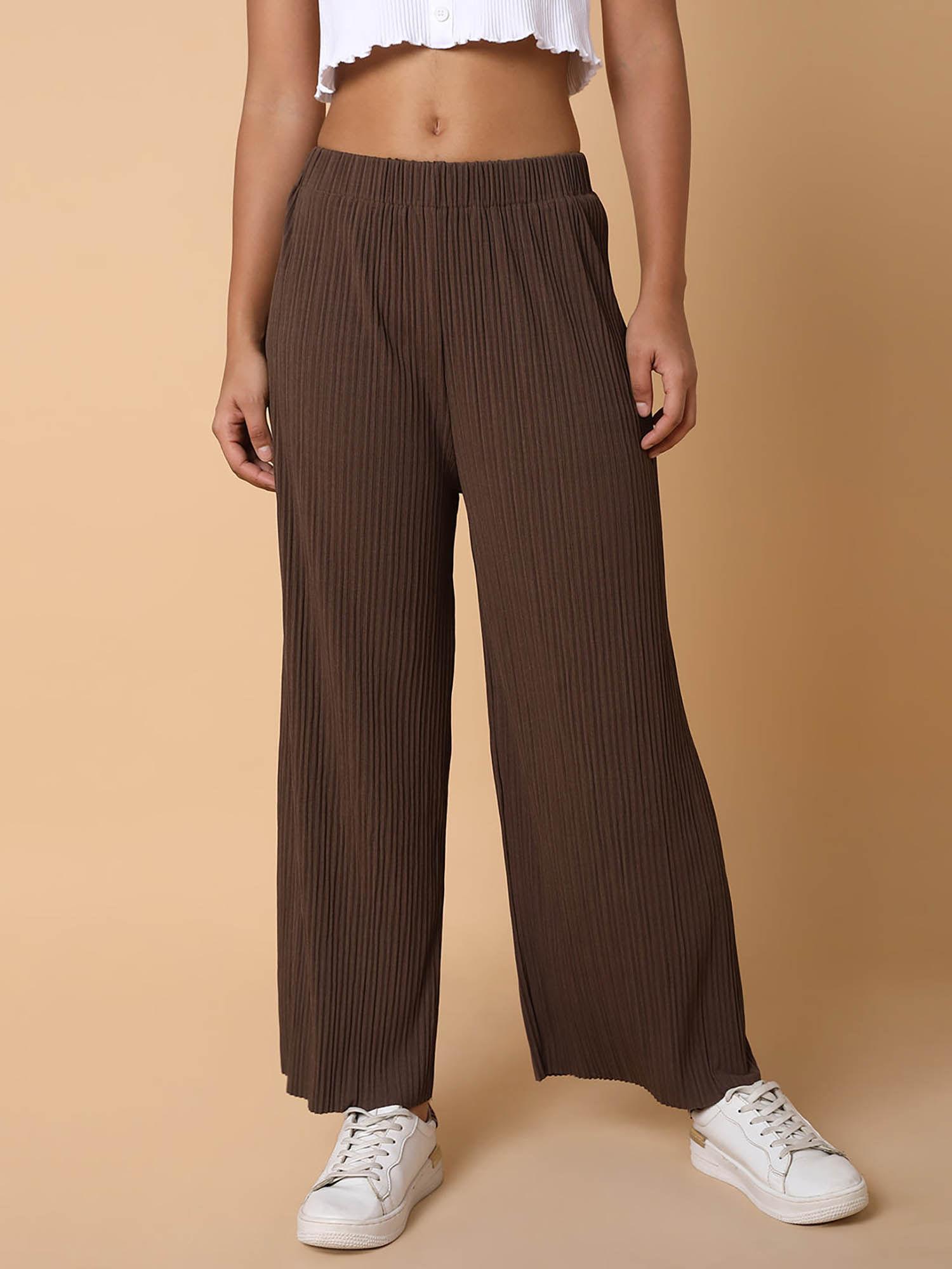 womens flat front solid brown pant