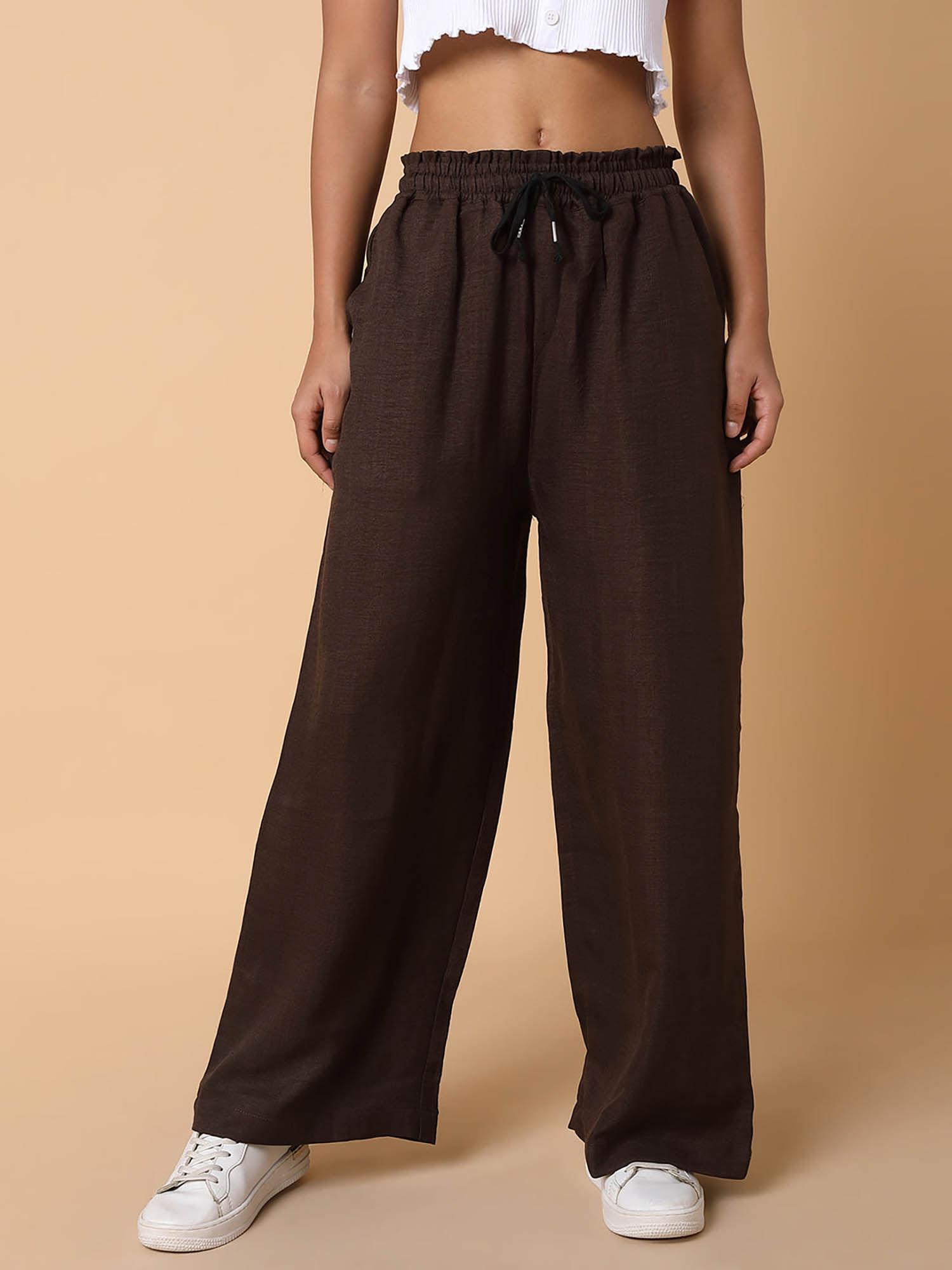 womens flat front solid brown pant