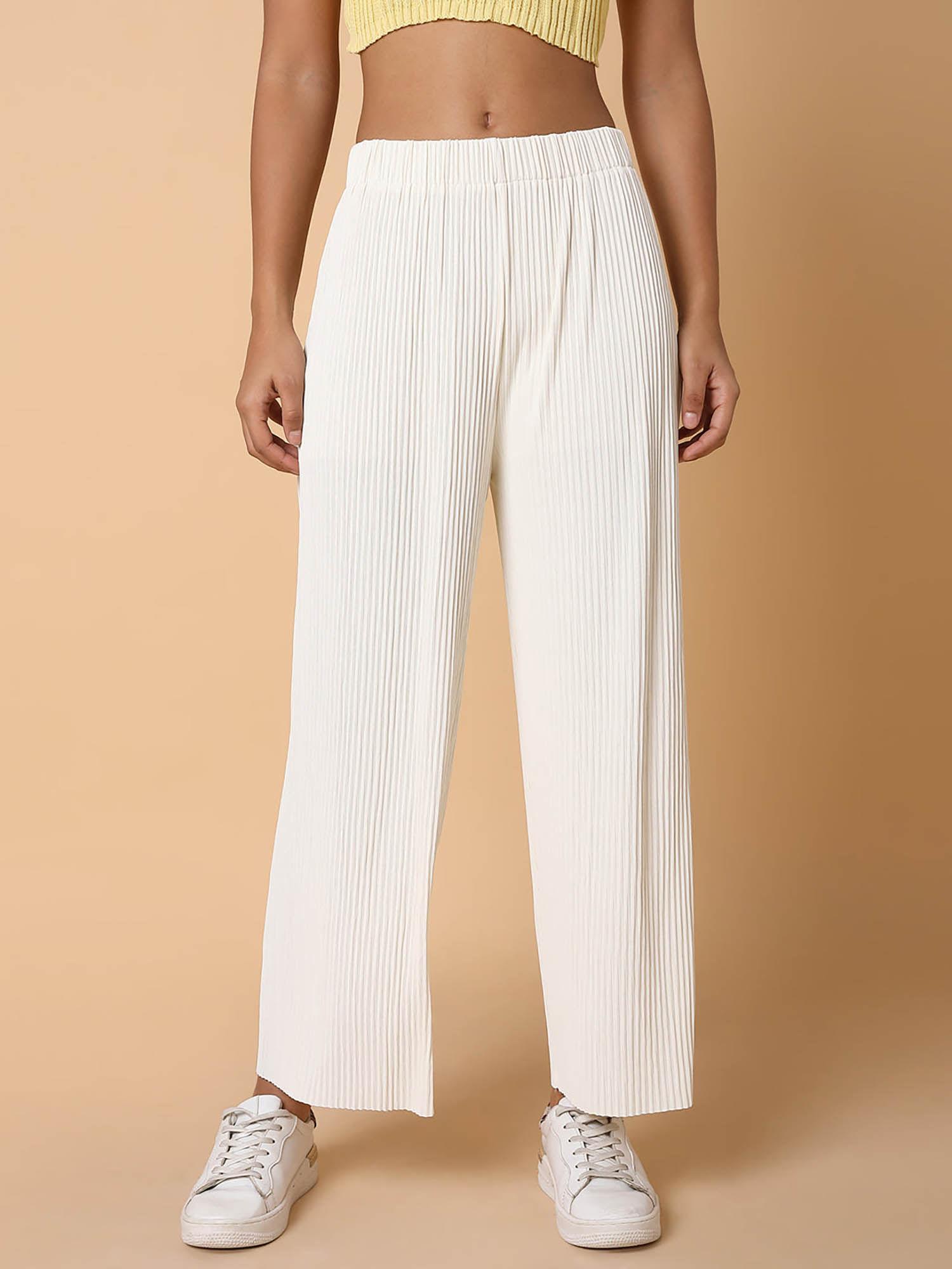 womens flat front solid cream pant