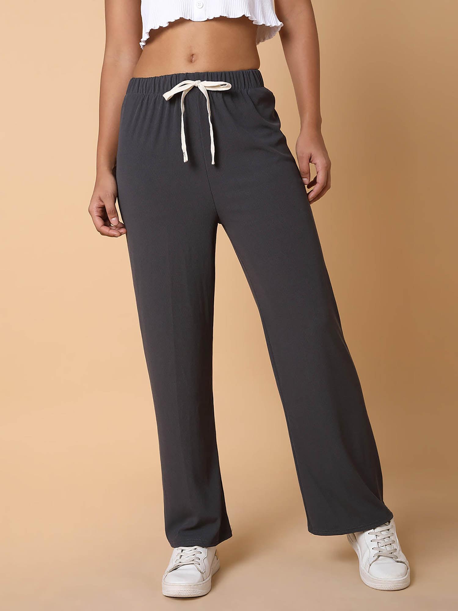 womens flat front solid grey pant