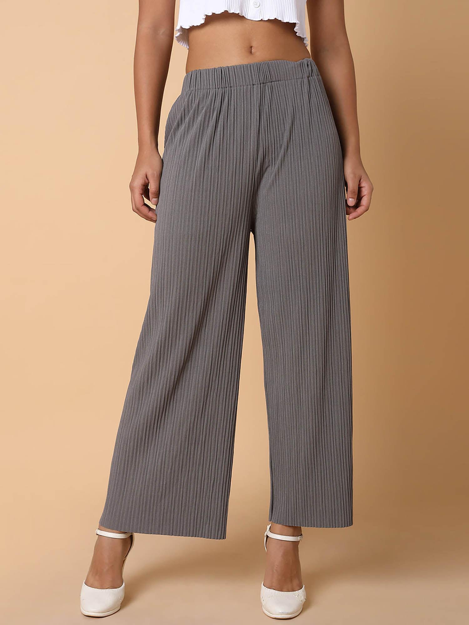 womens flat front solid grey pant