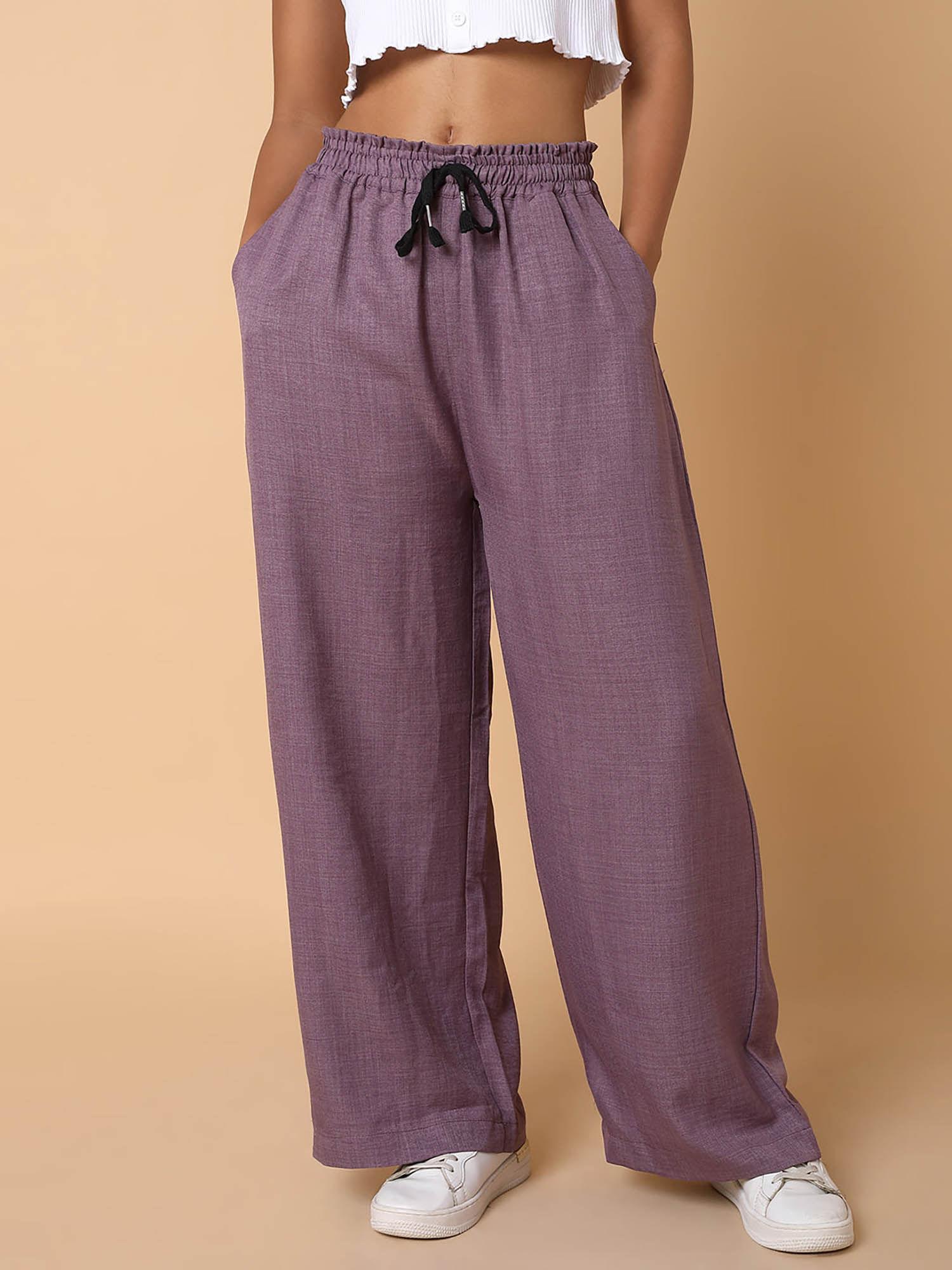 womens flat front solid lavender pant