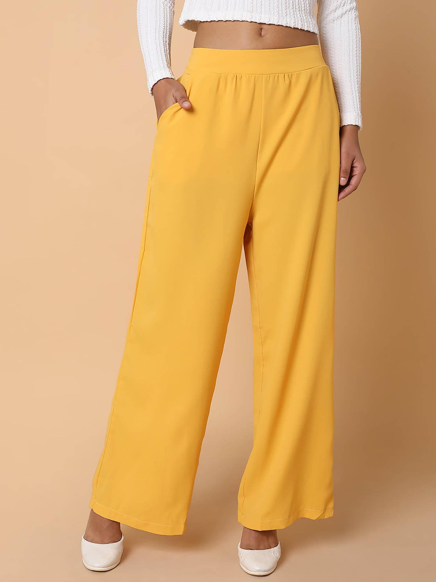 womens flat front solid mustard pant