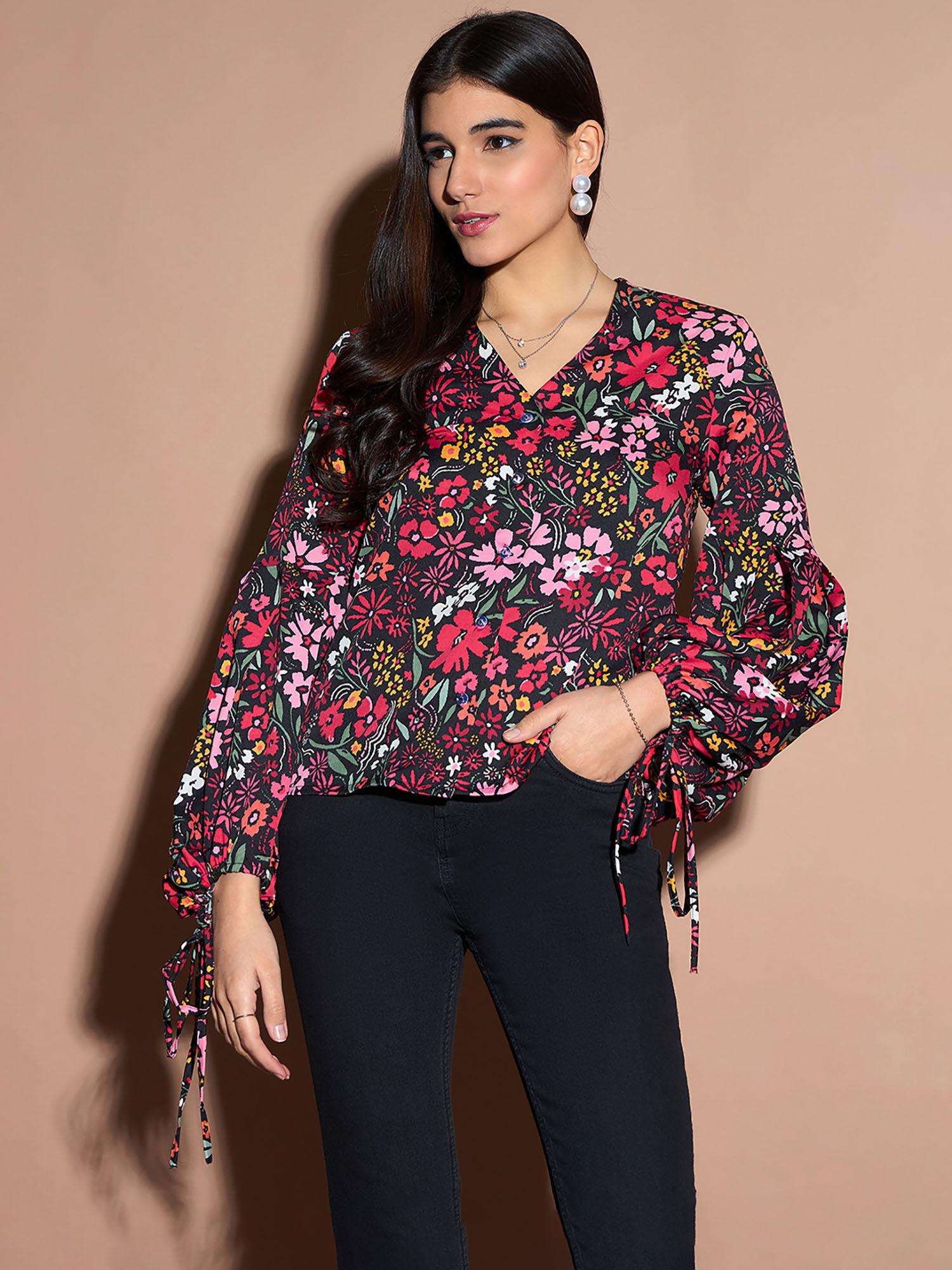 womens floral balloon sleeve shirt