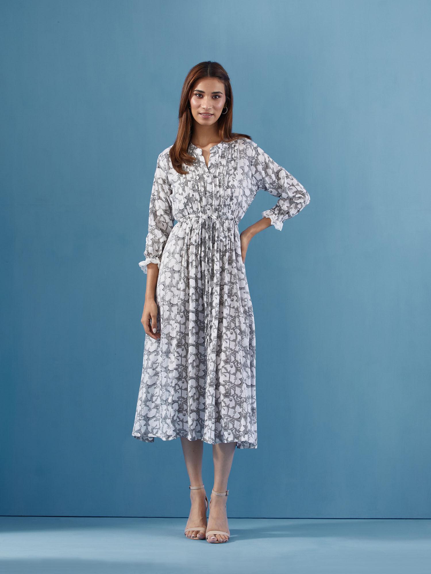 womens floral cotton grey dress