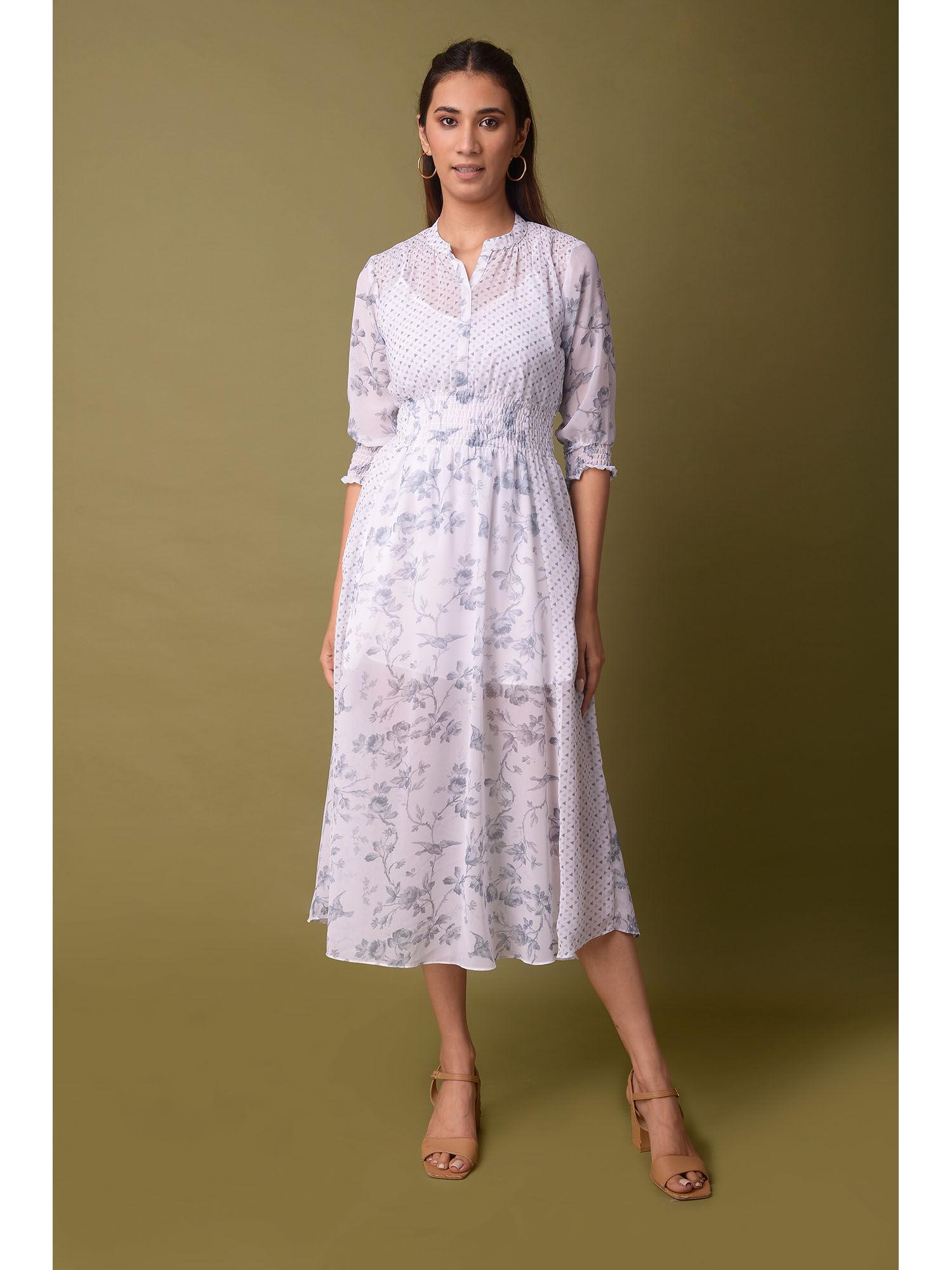 womens floral cotton white dress