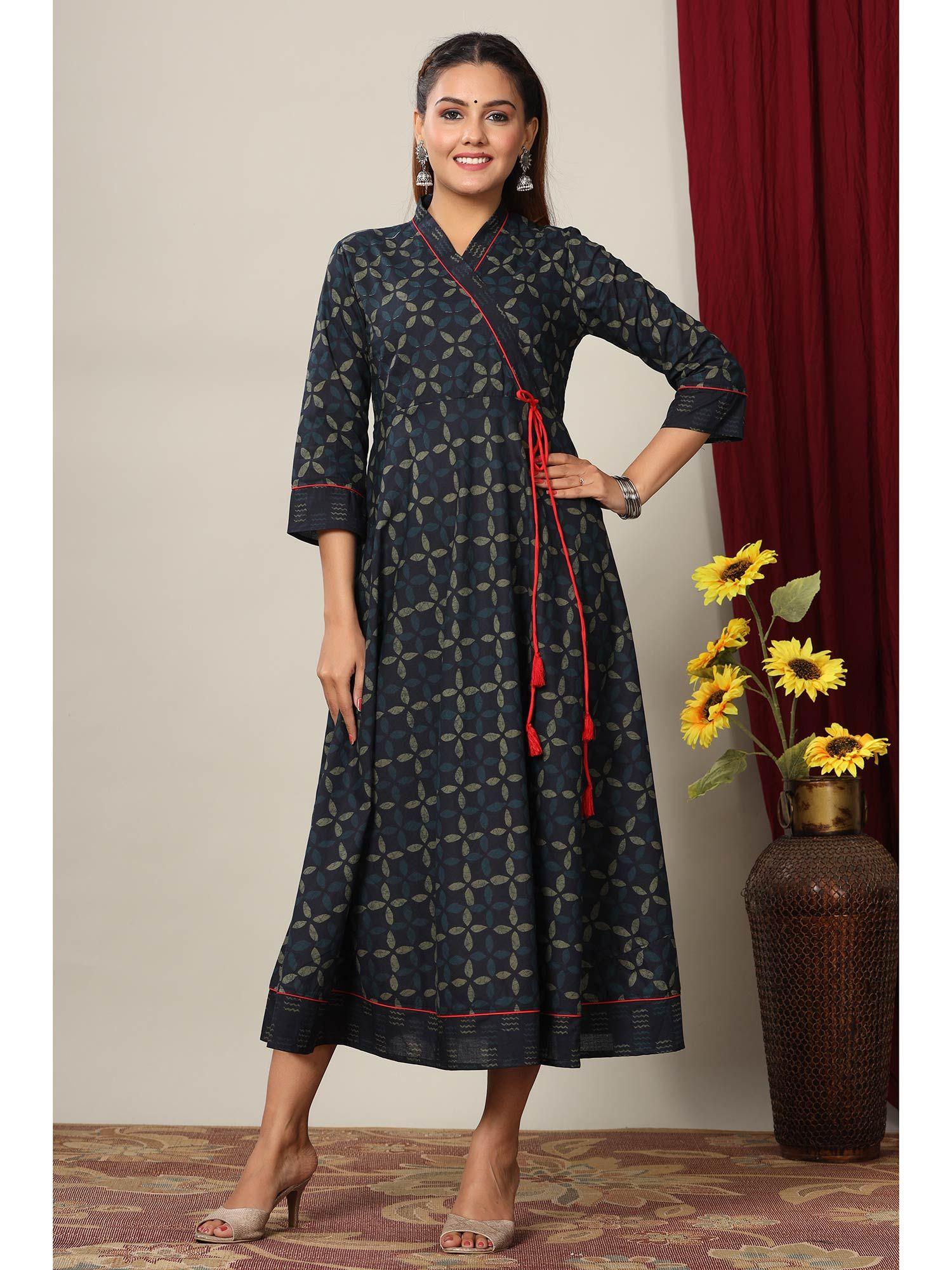 womens floral print ankle length anarkali - angrakha style kurta