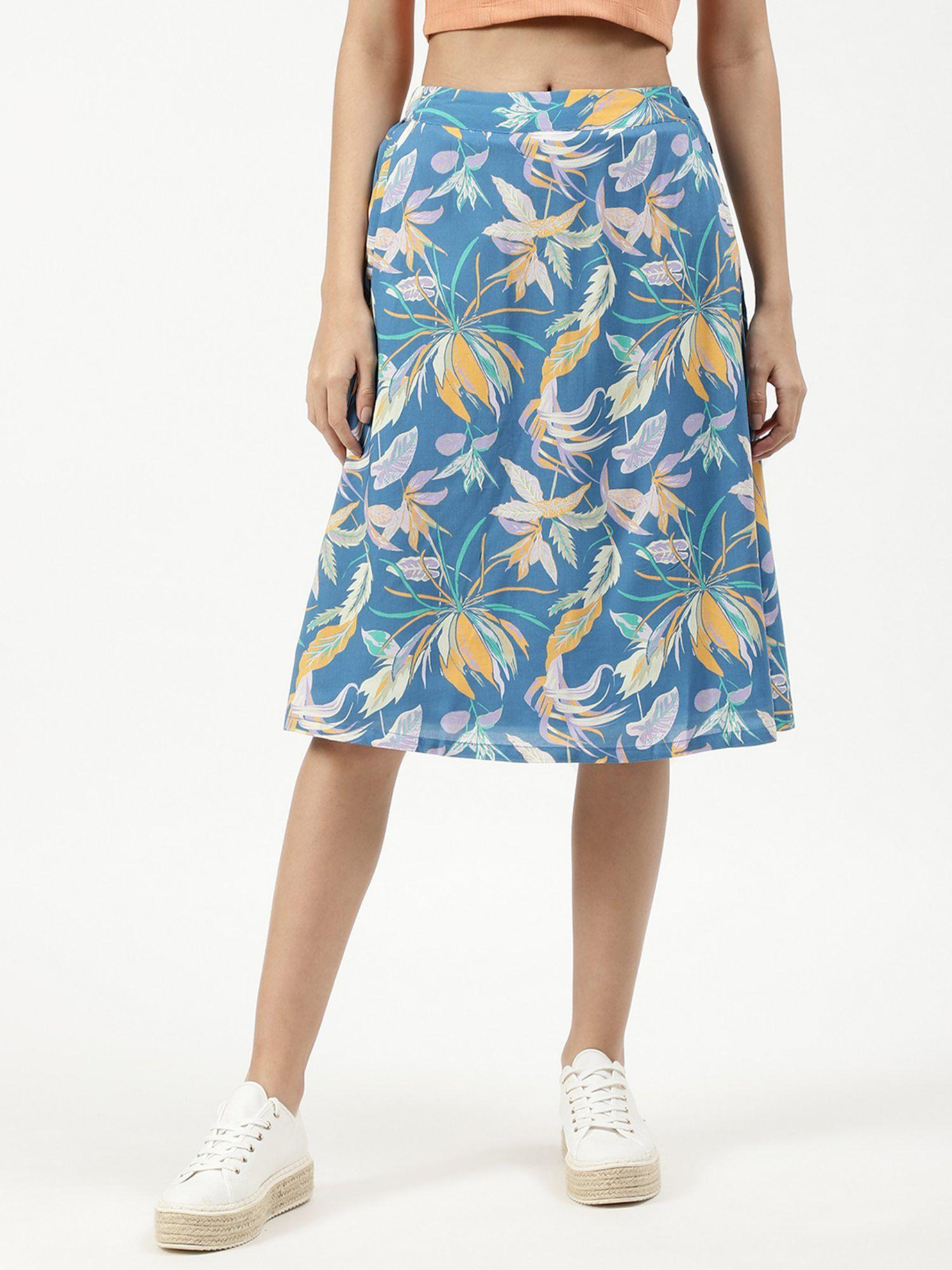womens floral print blue skirt