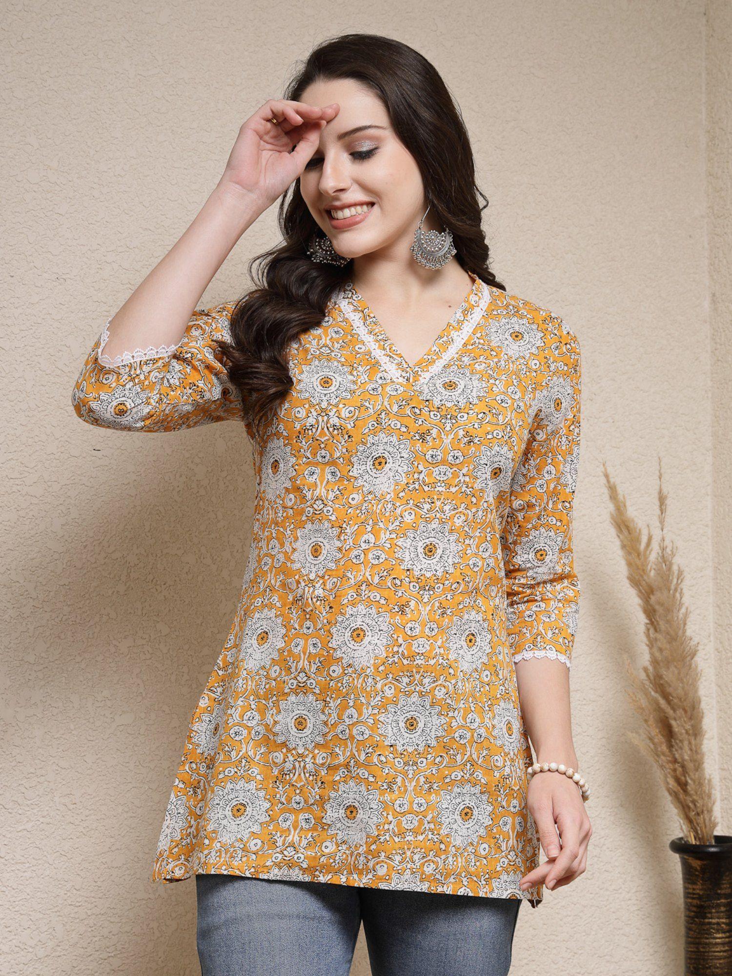 womens floral printed cotton empire kurti