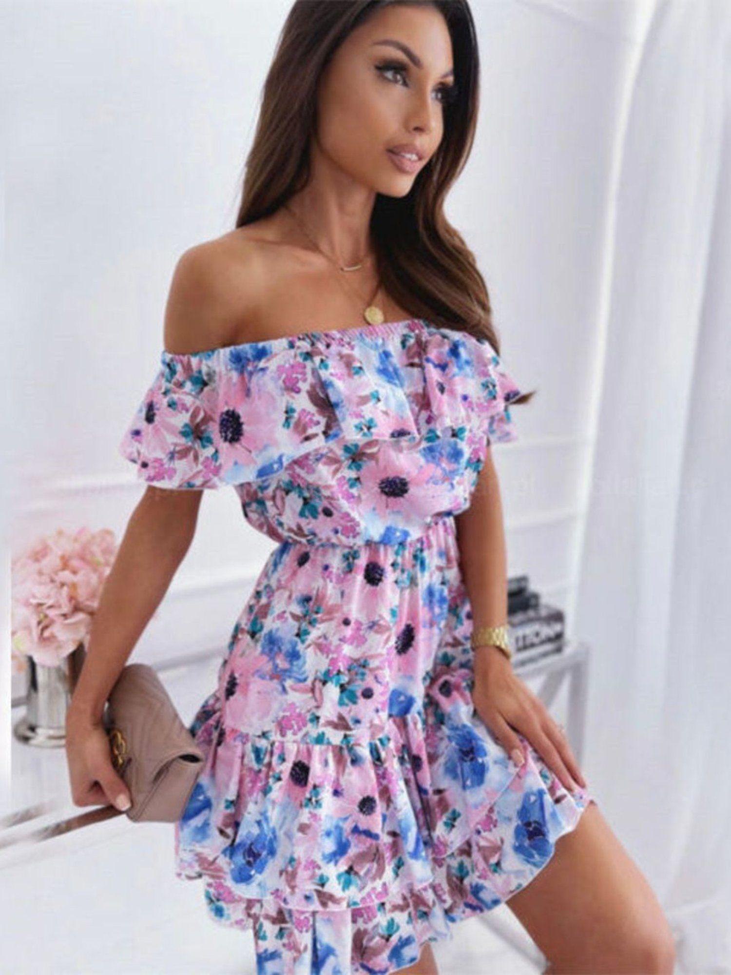 womens floral printed mini dress pink