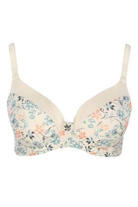 womens floral printed padded underwired t-shirt bra - white