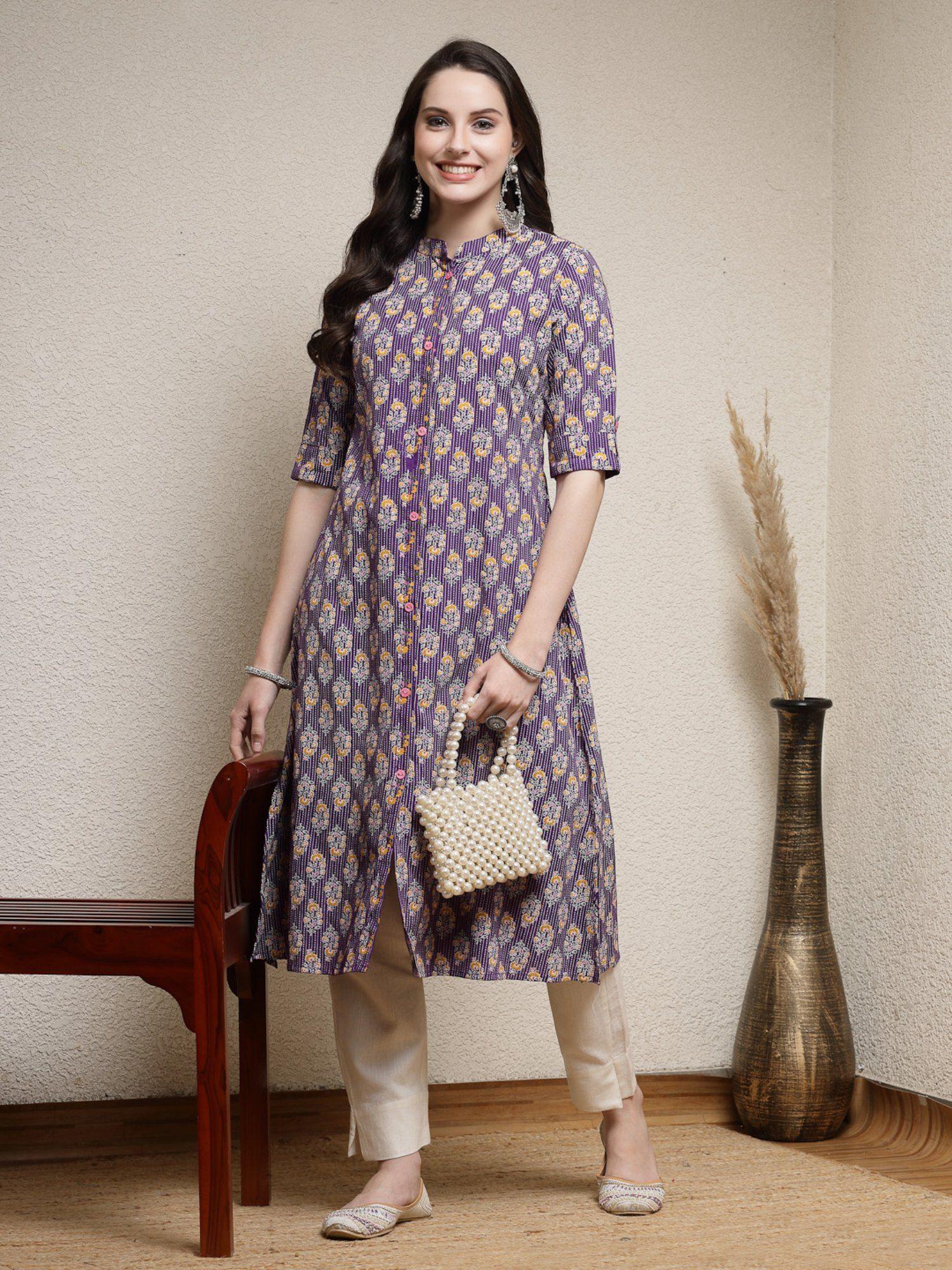 womens floral printed rayon a-line kurta